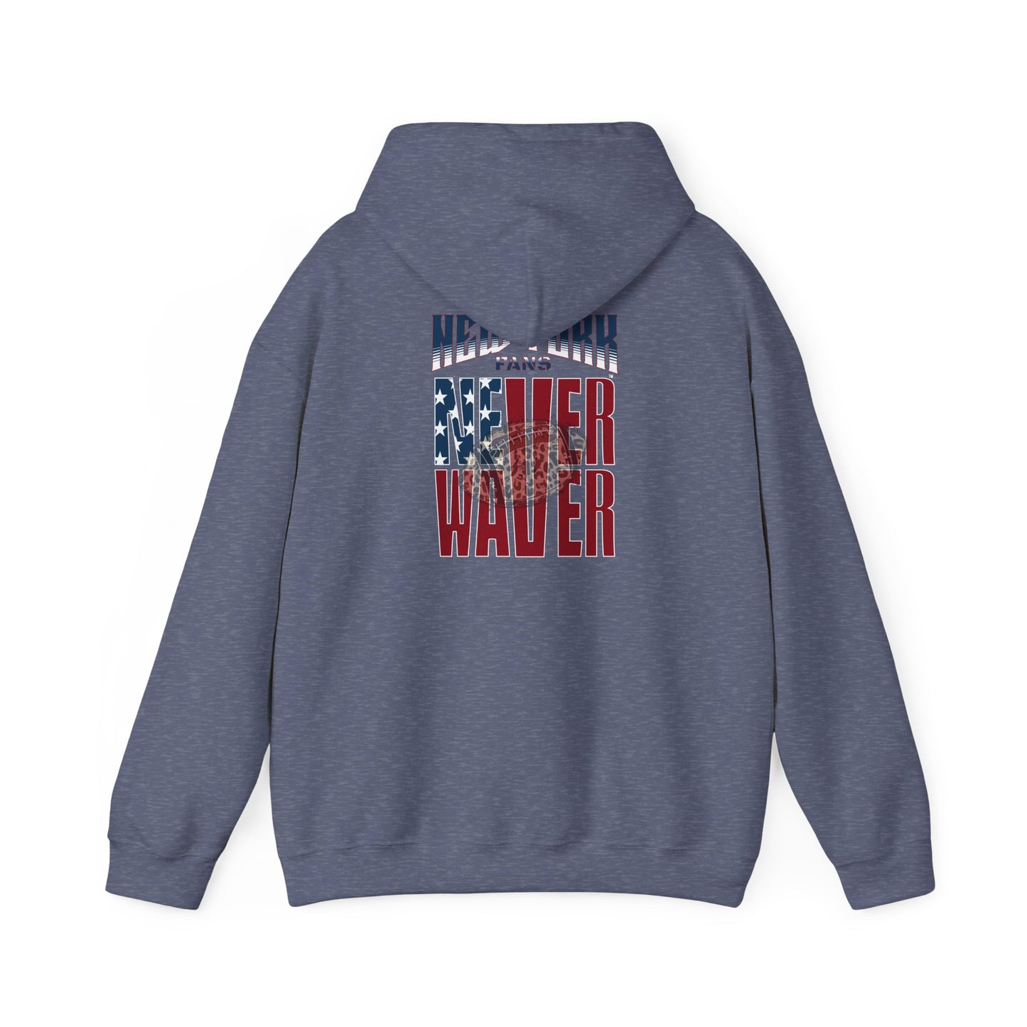 Unisex Heavy Blend™ Hooded Sweatshirt - 'New York Fans Never Waver W Leopard Football' American Pride Design - Never Waver