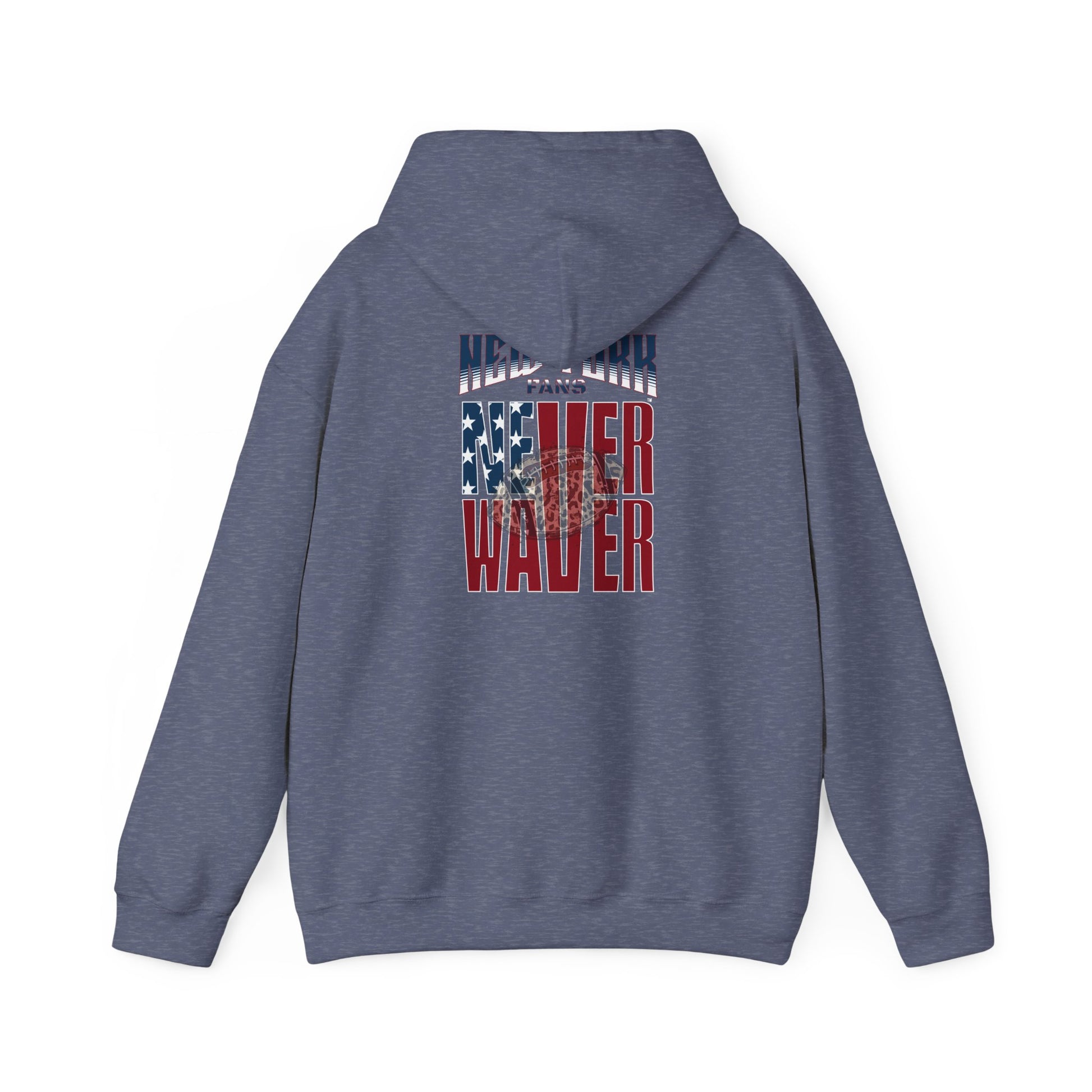 Unisex Heavy Blend™ Hooded Sweatshirt - 'New York Fans Never Waver W Leopard Football' American Pride Design - Never Waver