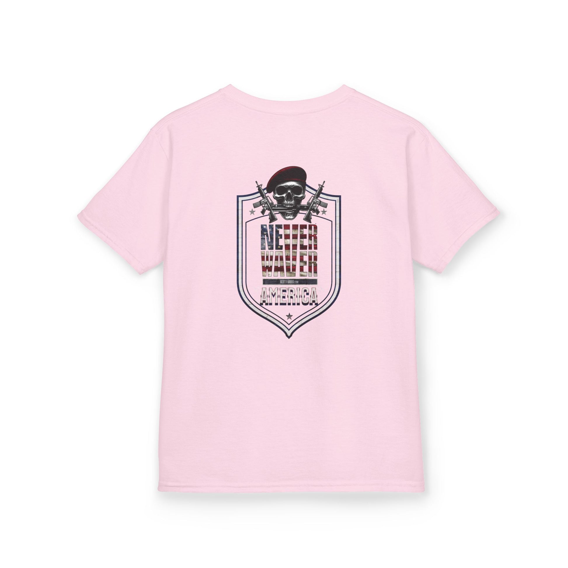 Patriotic Kids Heavy Cotton Tee - 'America Never Waver' USA Graphic Tee - Never Waver