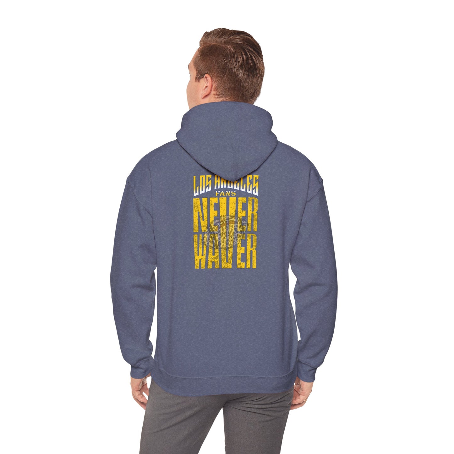 Los Angeles Fans Never Waver w Leopard Football Unisex Heavy Blend™ Hooded Sweatshirt - Cozy, Motivational Apparel for Everyday Wear