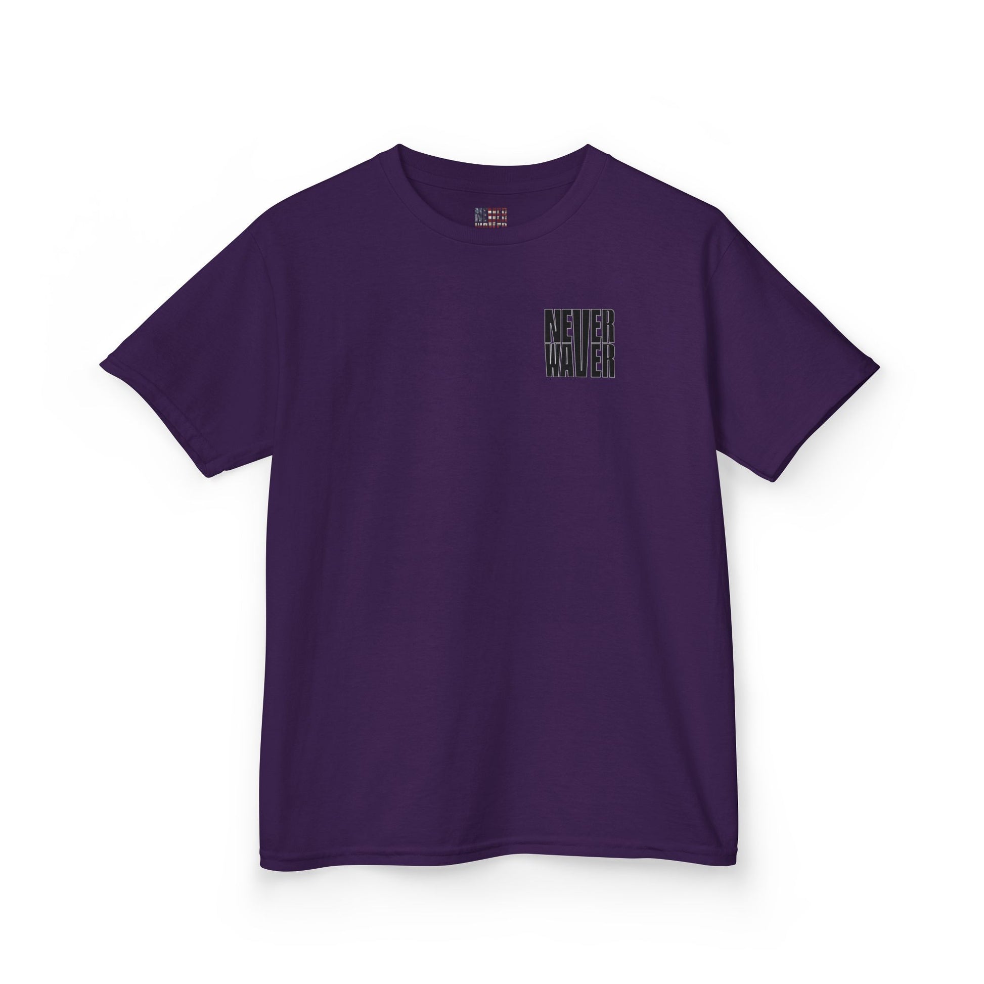 Kids Tee Never Waver” Jesus t-shirt might feature a bold, eye-catching design that reflects a steadfast faith and confidence in Christ.  - Never Waver
