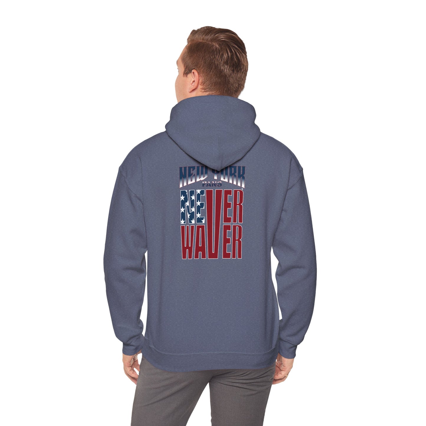 Unisex Heavy Blend™ Hoodie - 'New York Fans Never Waver' American Flag Design - Never Waver