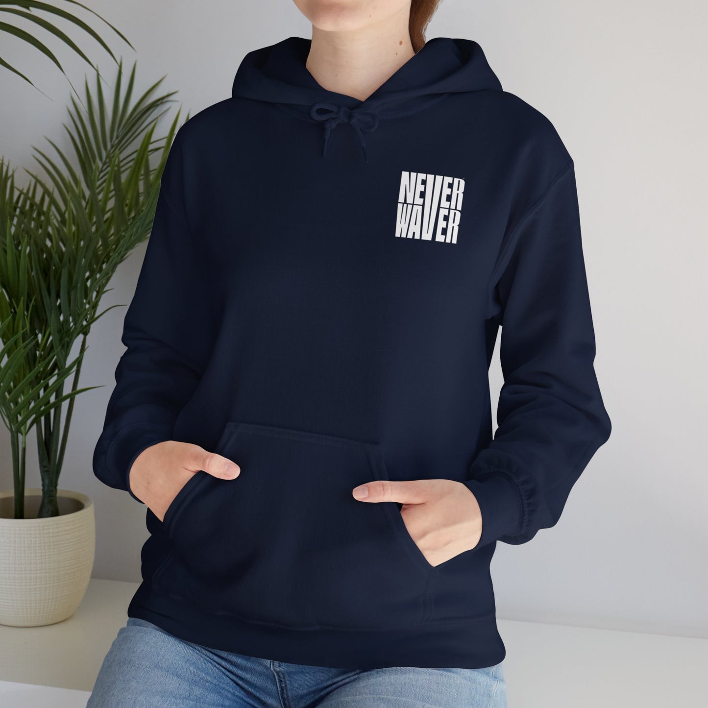 Never Waver” Jesus a bold, eye-catching design that reflects a steadfast faith and confidence in Christ. Hoodie - Unisex Heavy Blend™ Sweatshirt - Never Waver