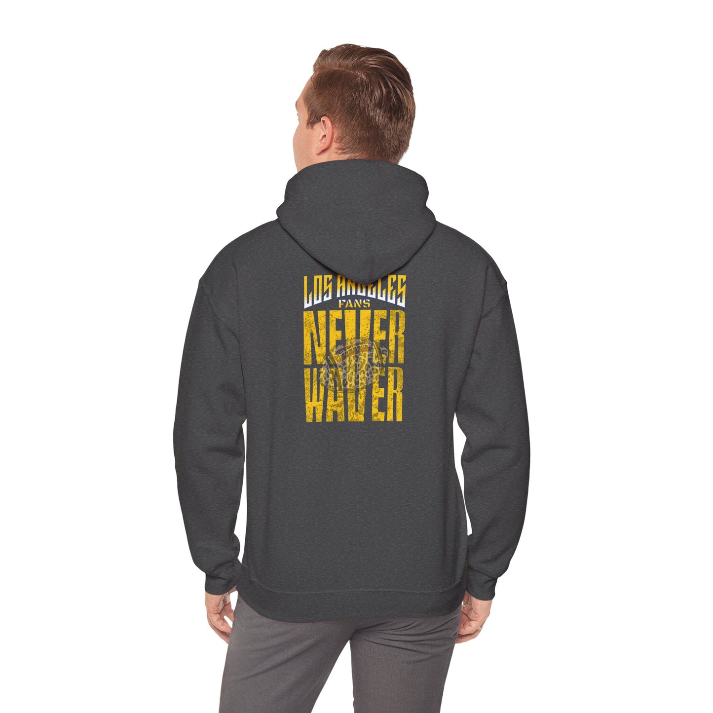 Los Angeles Fans Never Waver w Leopard Football Unisex Heavy Blend™ Hooded Sweatshirt - Cozy, Motivational Apparel for Everyday Wear