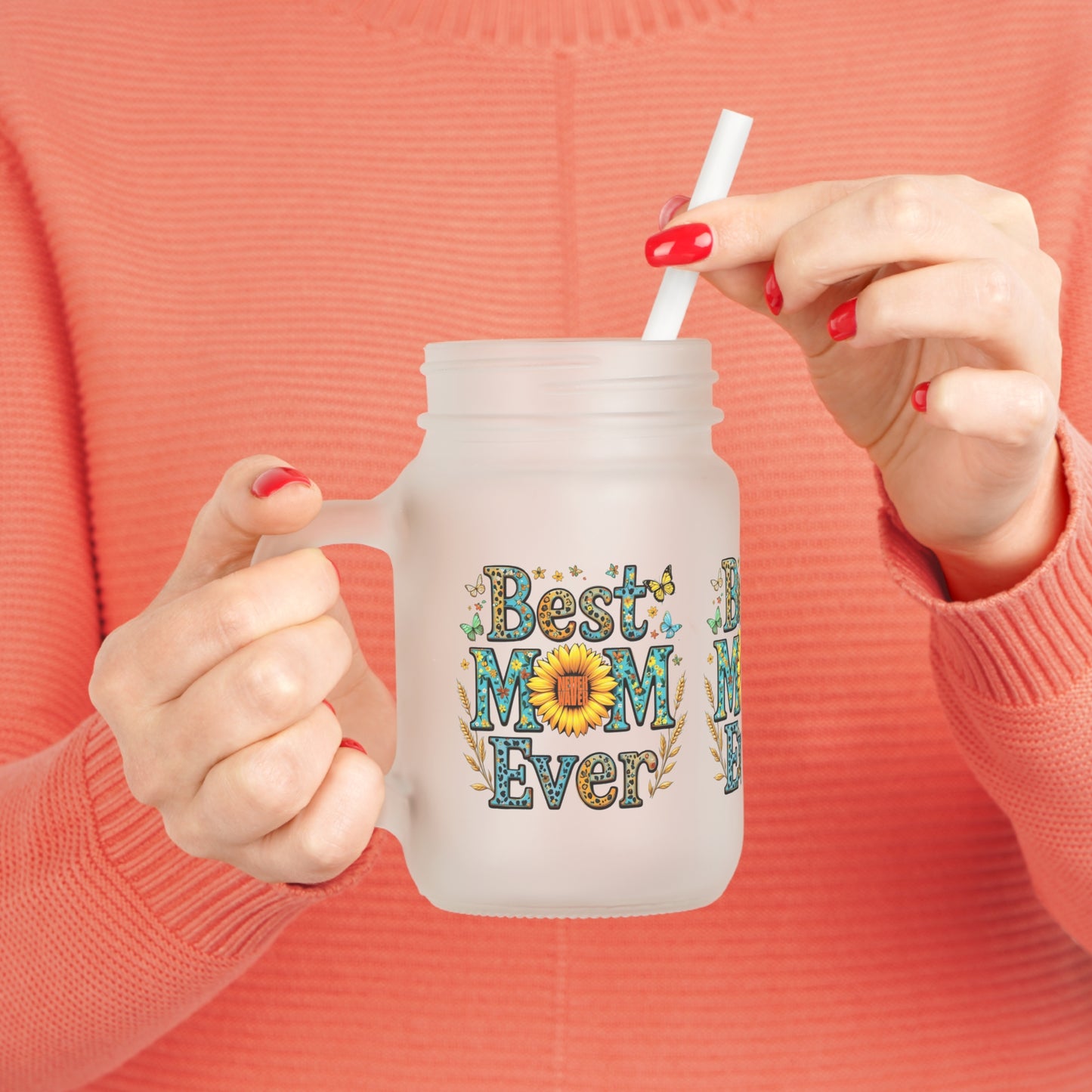 Never Waver Just A Mom Trying Not to Raise A&&holes Mason Jar with Straw - Perfect Gift for Mother's Day or Independence Day - Never Waver