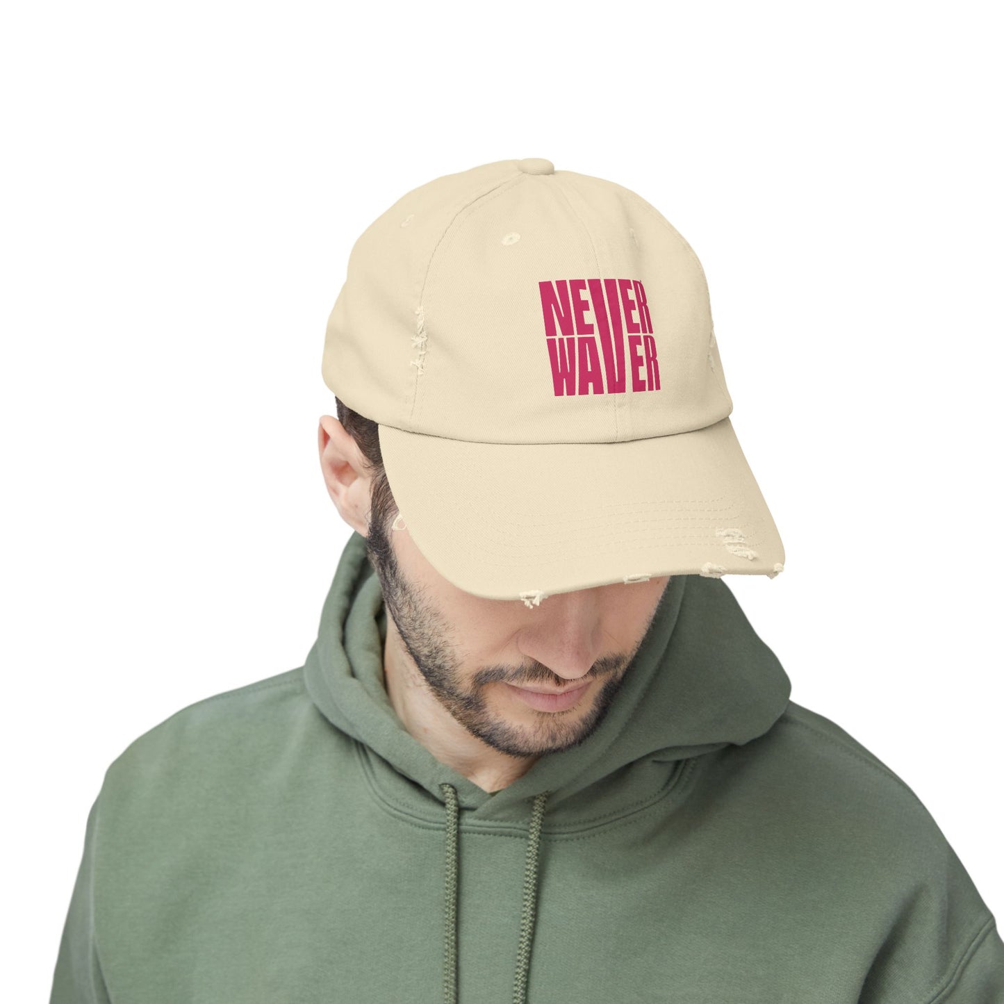 Unisex Distressed Cap - 'Never Waver' Motivational Hat - Never Waver