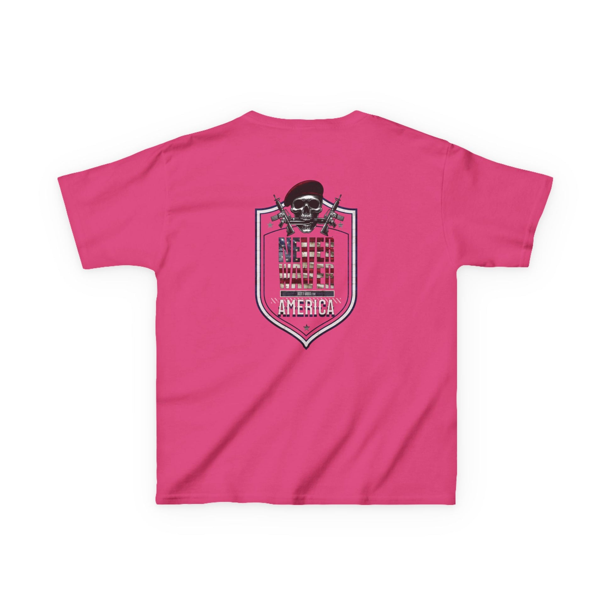 Patriotic Kids Heavy Cotton Tee - 'America Never Waver' USA Graphic Tee - Never Waver
