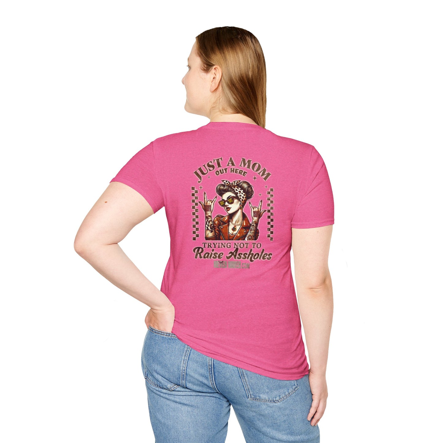 Never Waver Just A Mom Trying Not to Raise A&&holes Unisex Softstyle T-Shirt - Never Waver