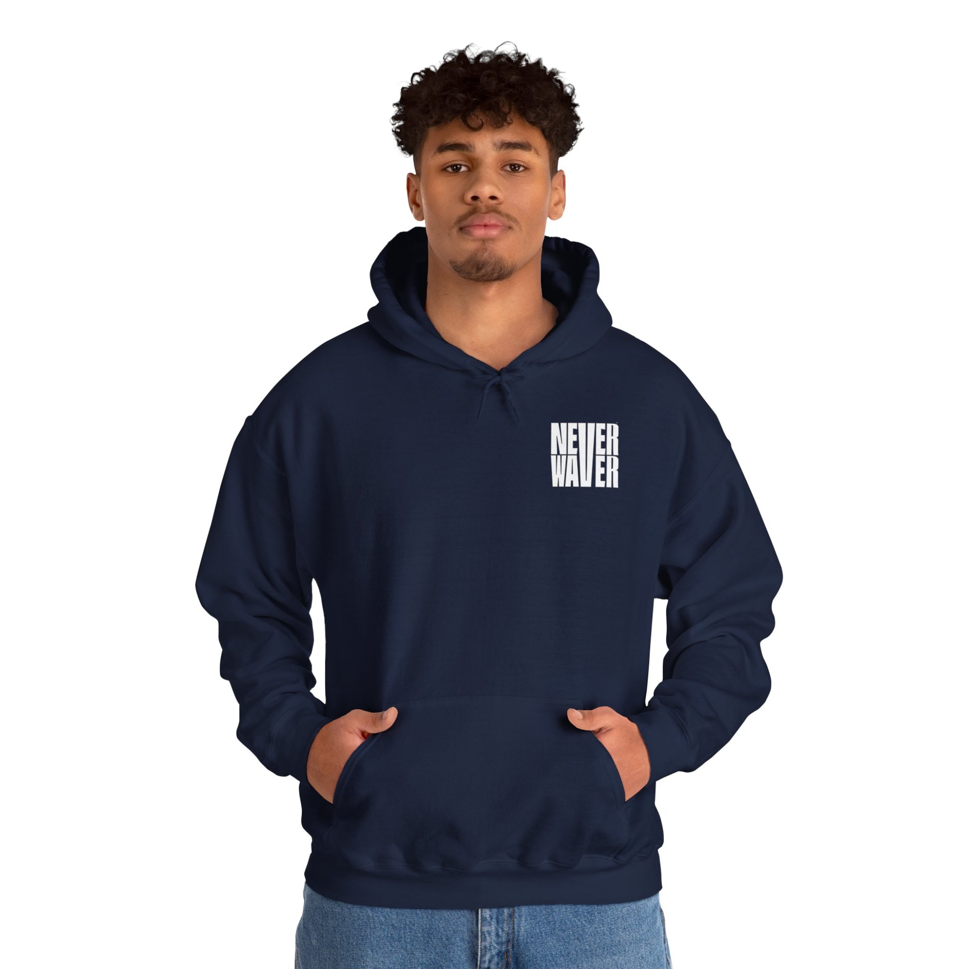 Never Waver” Jesus a bold, eye-catching design that reflects a steadfast faith and confidence in Christ. Hoodie - Unisex Heavy Blend™ Sweatshirt - Never Waver