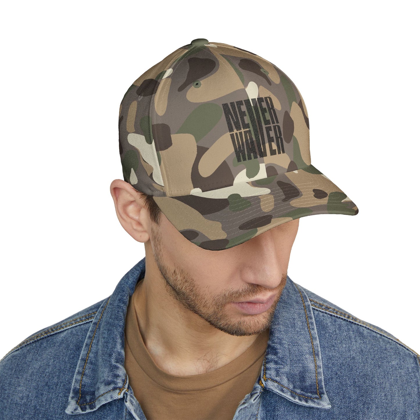 Never Waver Embroidered Cap - Structured White Baseball Hat for Motivation and Style