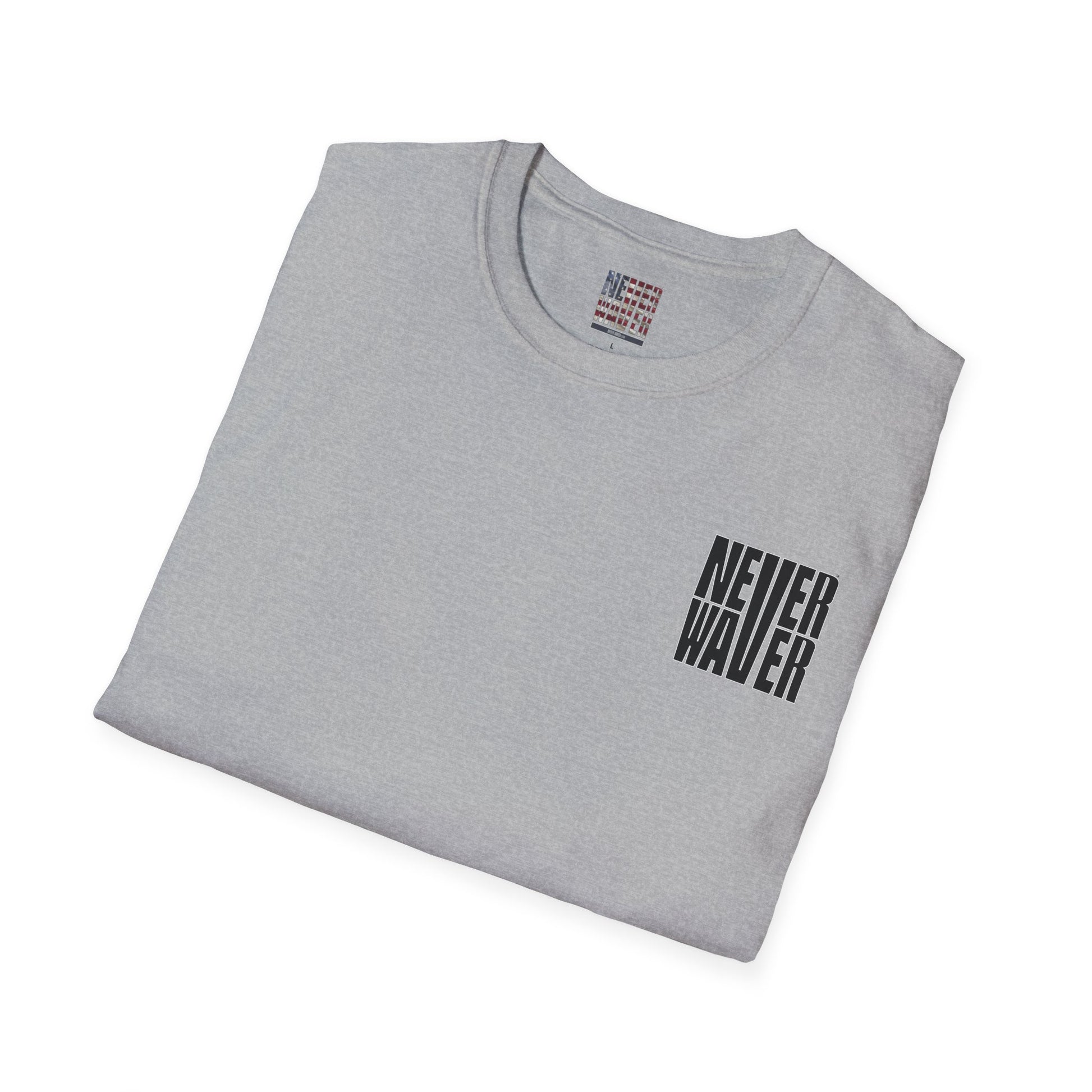 Never Waver” Jesus a bold, eye-catching design that reflects a steadfast faith and confidence in Christ. Unisex Soft style T-Shirt - Never Waver