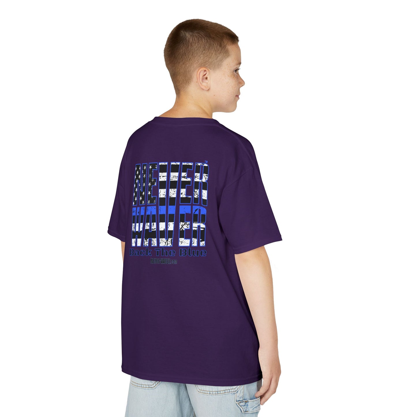 Never Waver Back The Blue  Kids Heavy Cotton™ Tee - Never Waver
