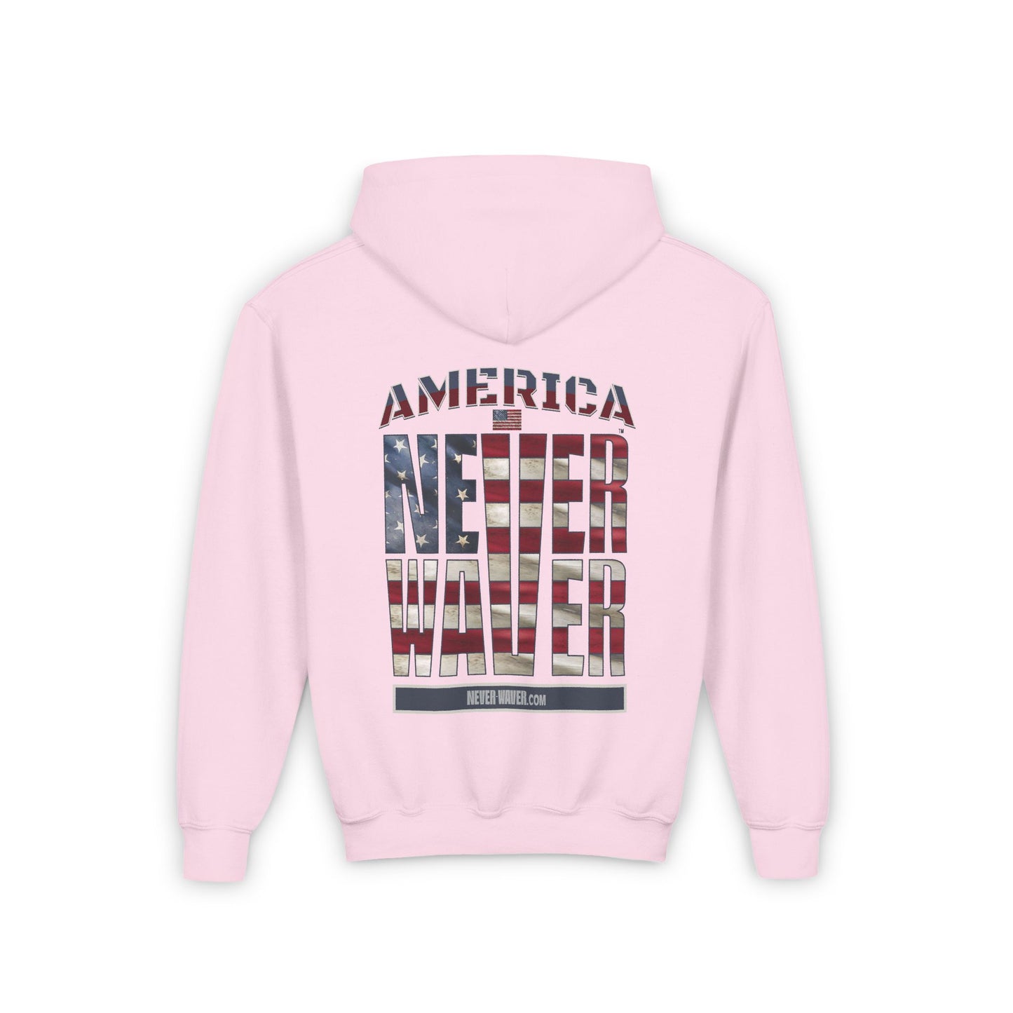 Youth Heavy Blend Hoodie - "America Never Waver " Motivational Sweatshirt - Never Waver