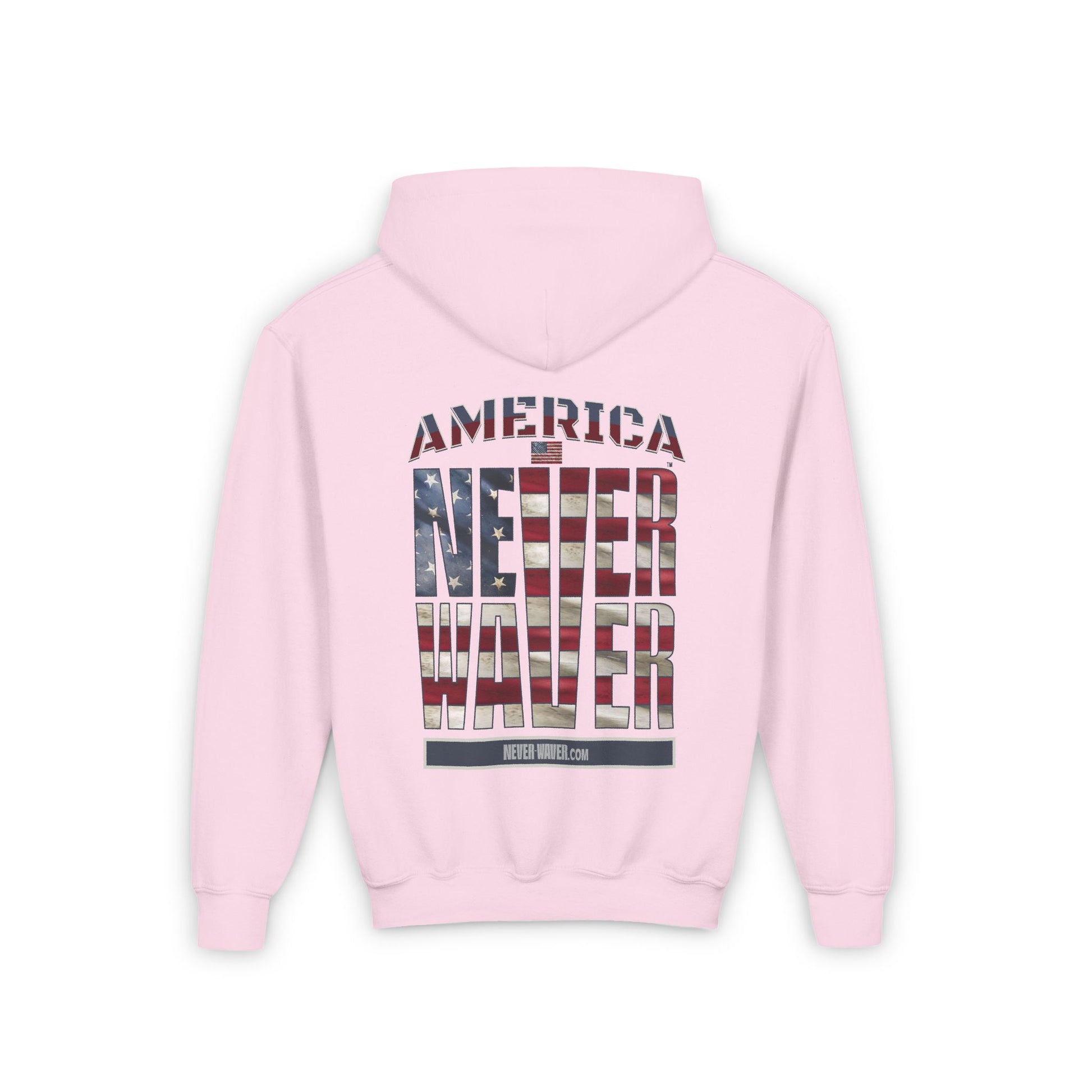 Youth Heavy Blend Hoodie - "America Never Waver " Motivational Sweatshirt - Never Waver