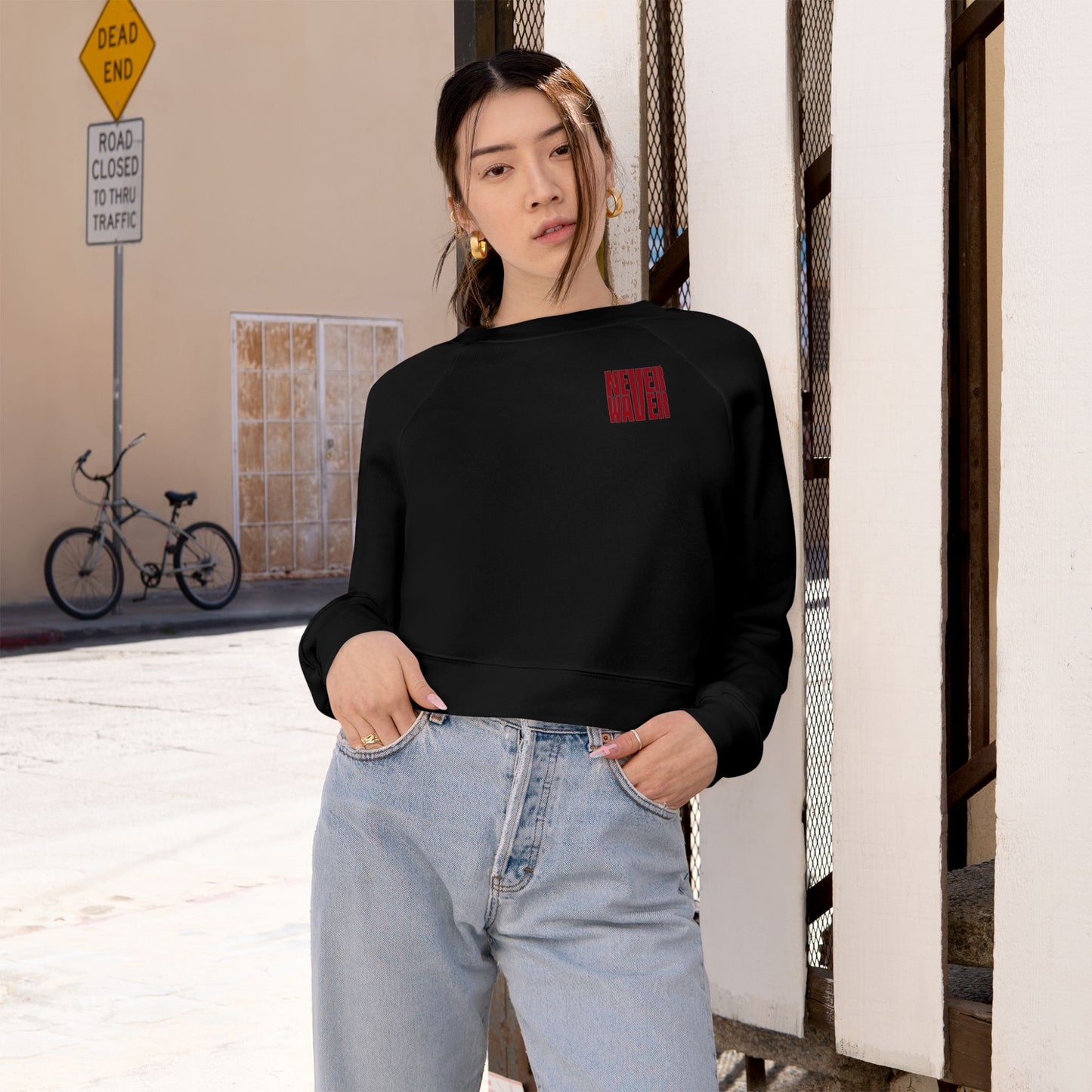 Never Waver Just A Mom Trying Not to Raise A&&holes Women's Cropped Fleece Pullover - Never Waver