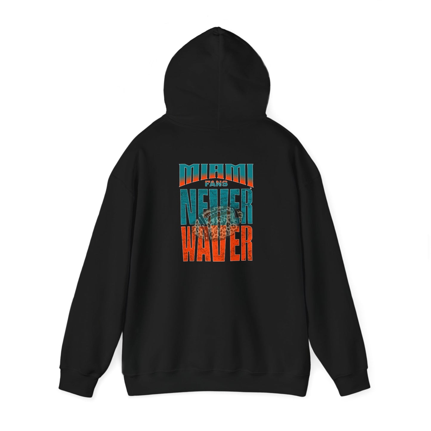 Unisex Heavy Blend™ Hooded Sweatshirt -Miami Fans  NEVER WAVER w Leopard Football | Cozy Streetwear for Every Day - Never Waver