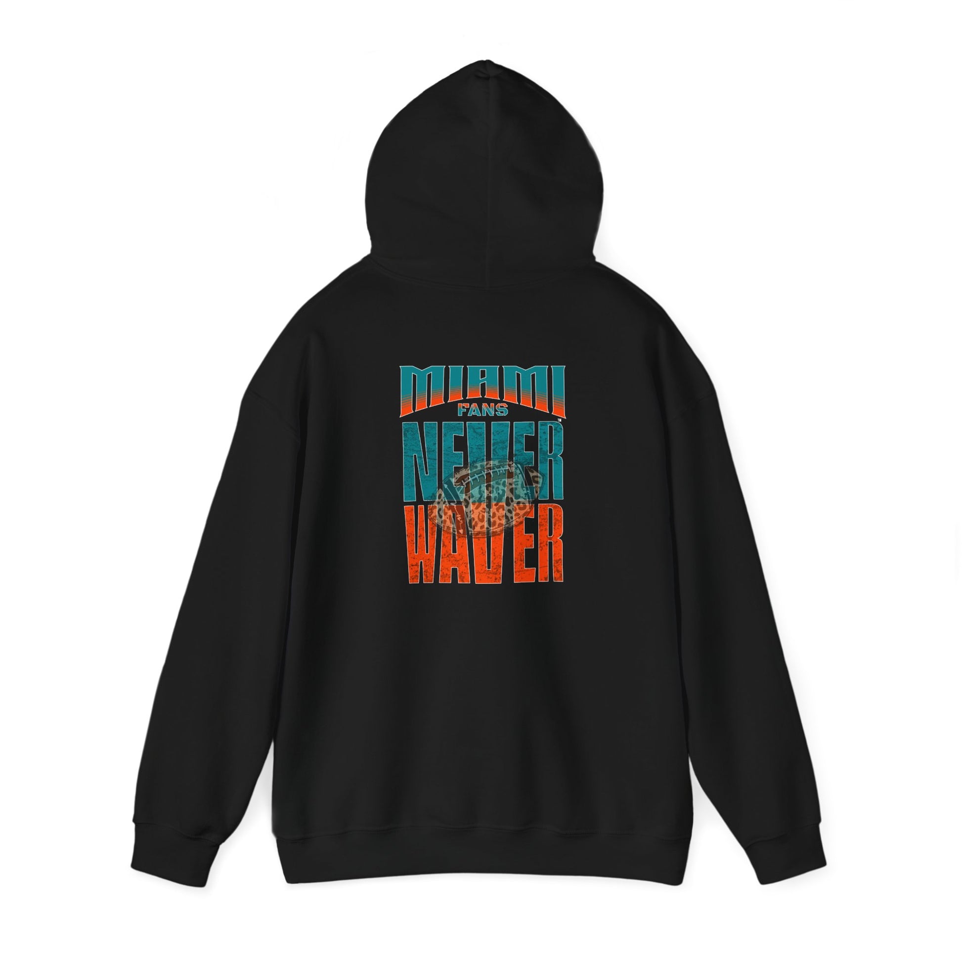 Unisex Heavy Blend™ Hooded Sweatshirt -Miami Fans  NEVER WAVER w Leopard Football | Cozy Streetwear for Every Day - Never Waver