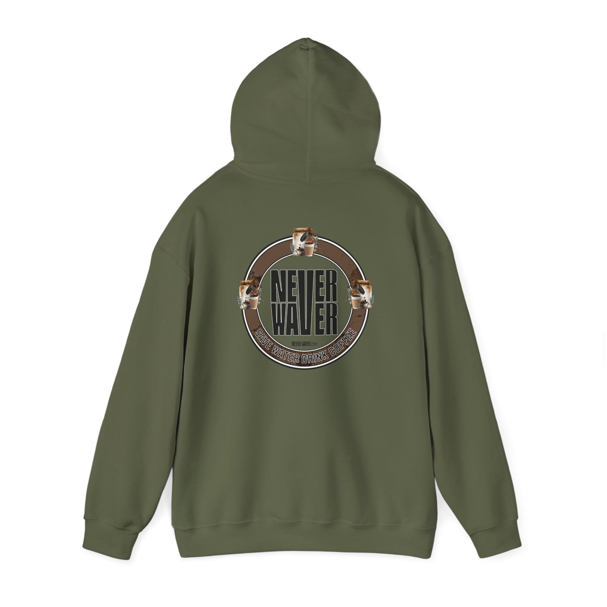 Eco-Friendly Unisex Hoodie: "Never Waver Save Water Drink Coffee" - Never Waver