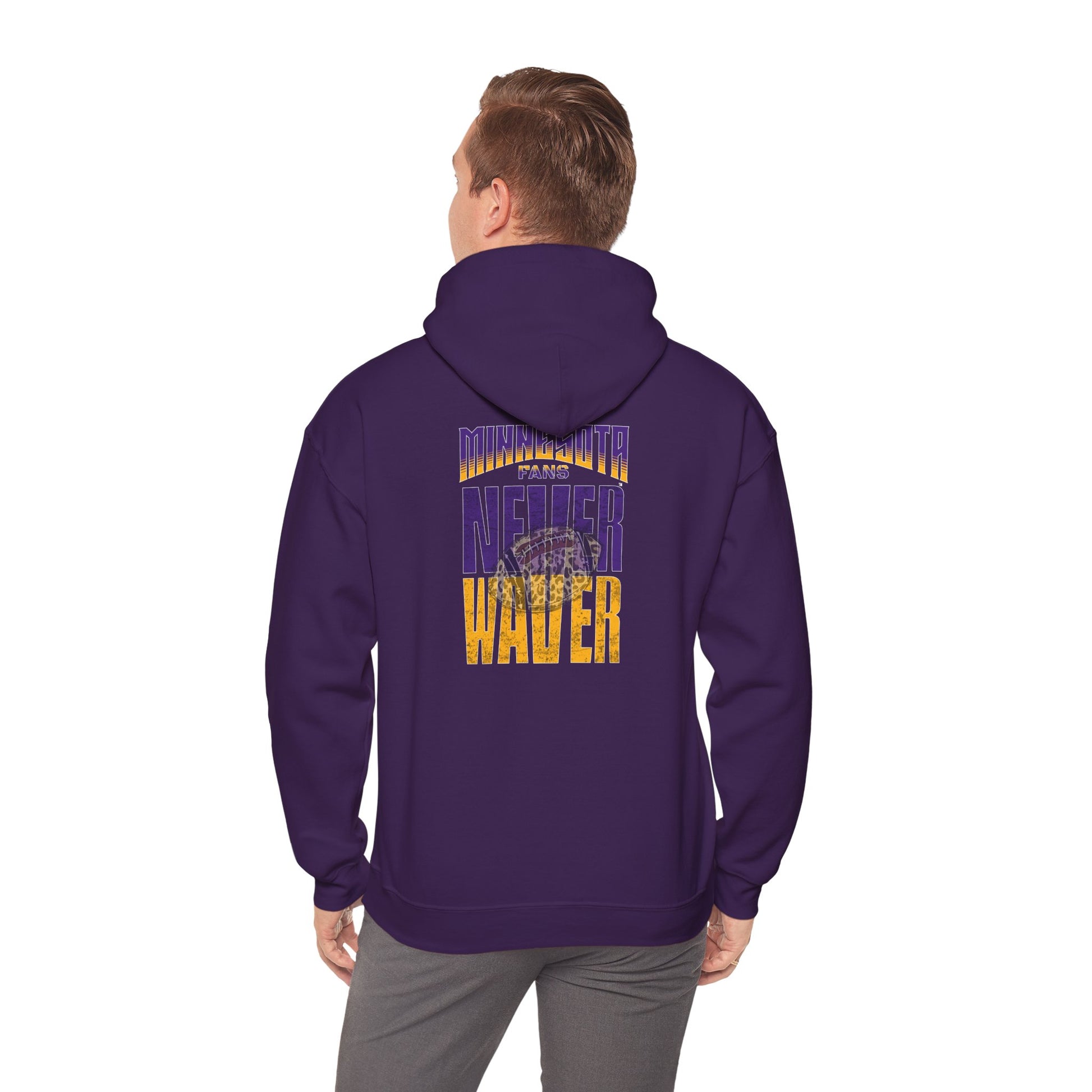Minnesota Fans Never Waver w Leopard Football Unisex Heavy Blend™ Hooded Sweatshirt - Never Waver Design - Never Waver