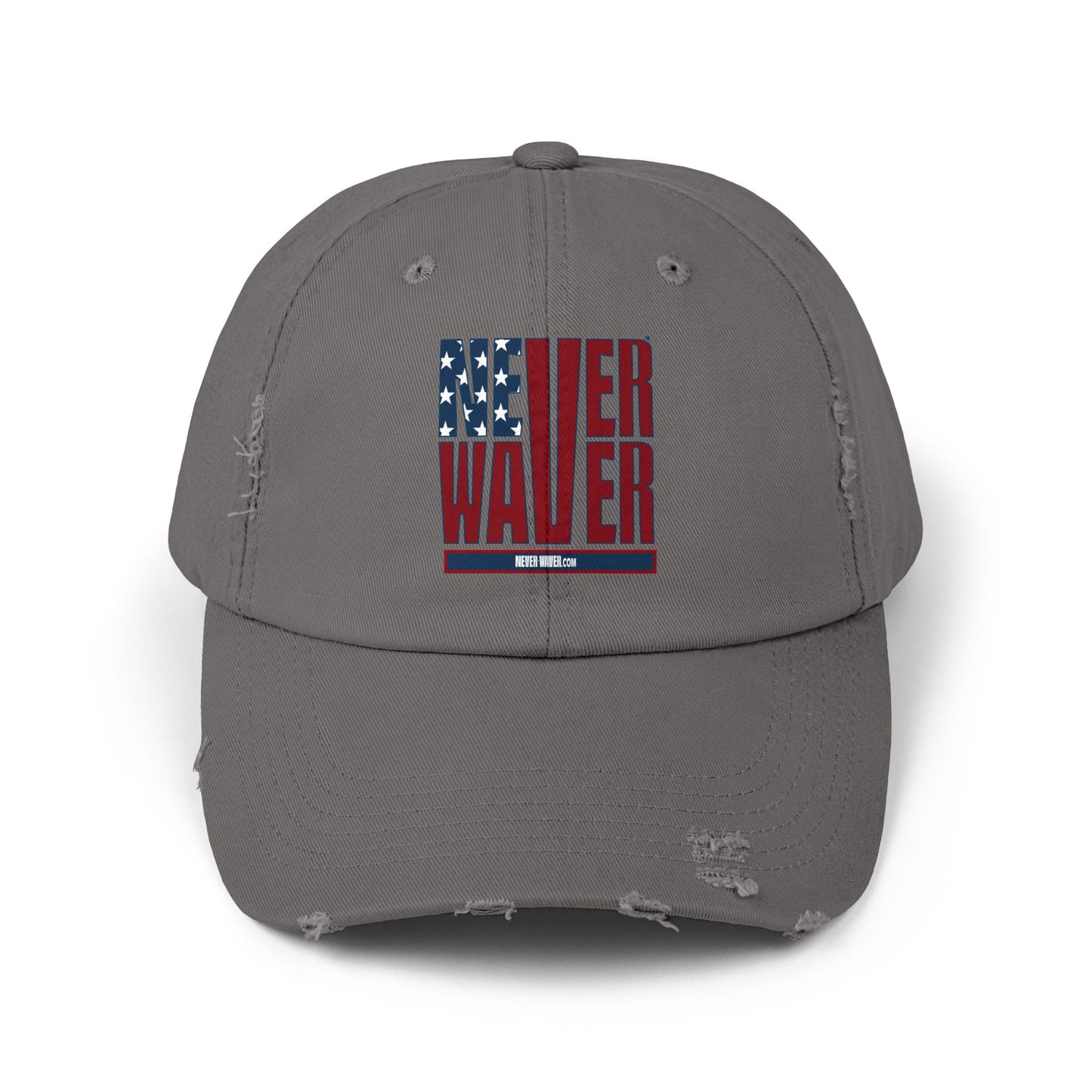 Unisex Distressed Cap - 'Never Waver' Casual Hat for Everyday Style Patriotic