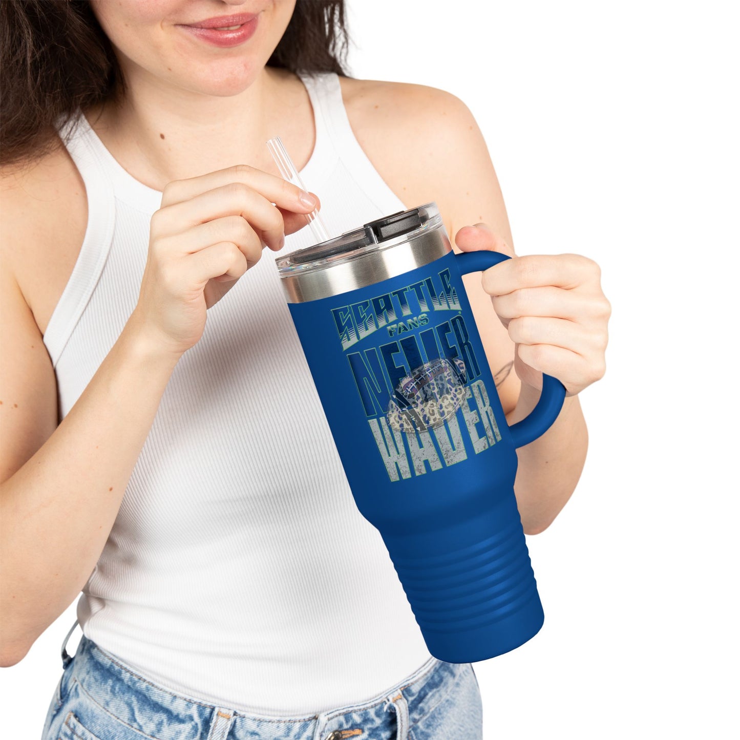 Seattle Fans Never Waver W-Leopard Football Insulated Travel Mug, 40oz - Never Waver