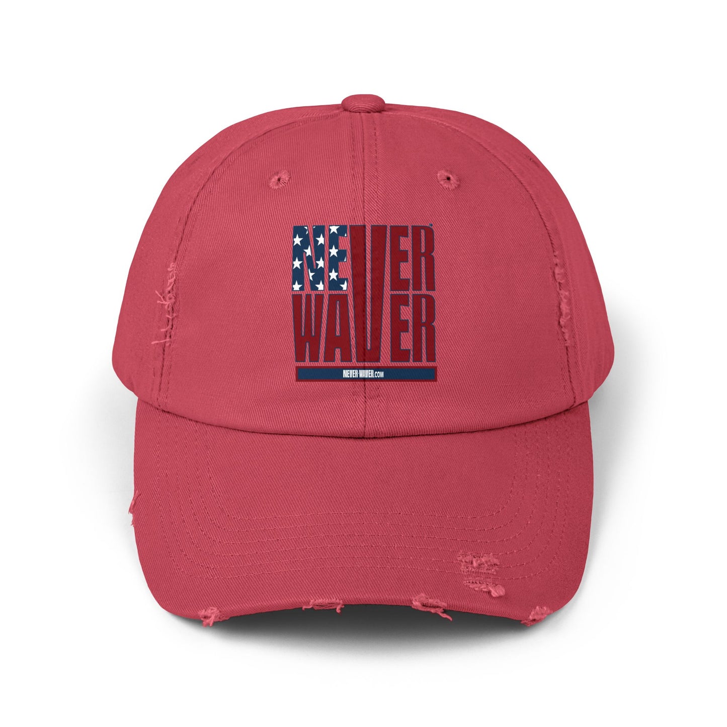 Unisex Distressed Cap - 'Never Waver' Casual Hat for Everyday Style Patriotic
