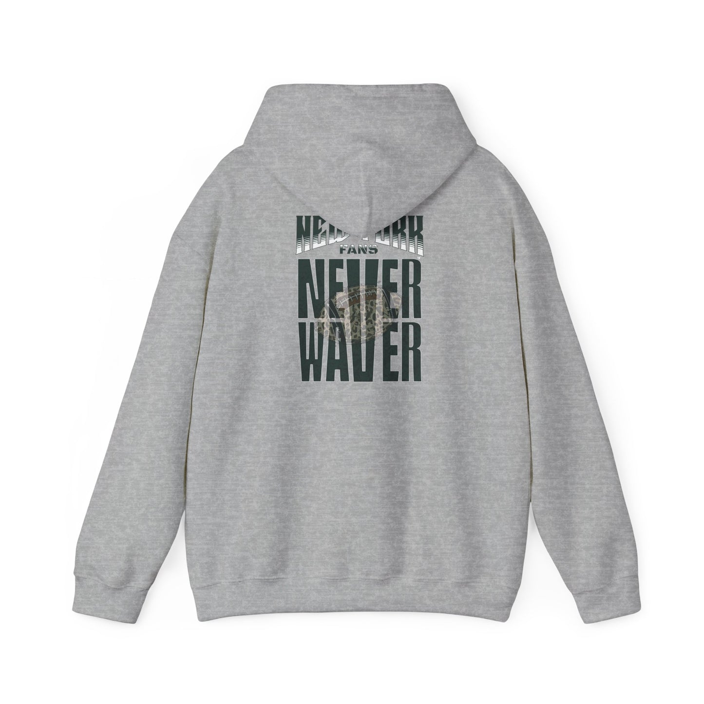 New York Fans Never Waver W Leopard Football Unisex Heavy Blend™ Hooded Sweatshirt - Never Waver