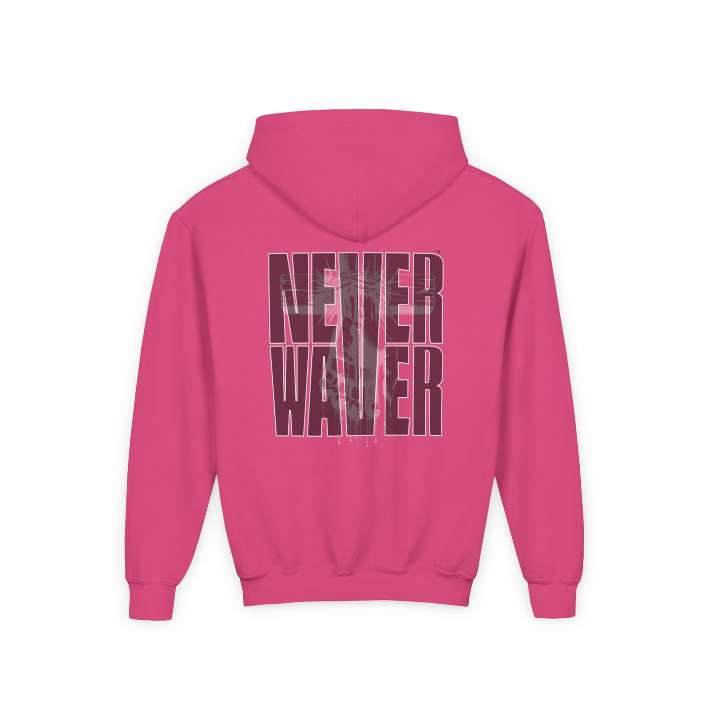 Hoodie - "Never Waver” Jesus a bold, eye-catching design that reflects a steadfast faith and confidence in Christ. " Sweatshirt for Young - Never Waver