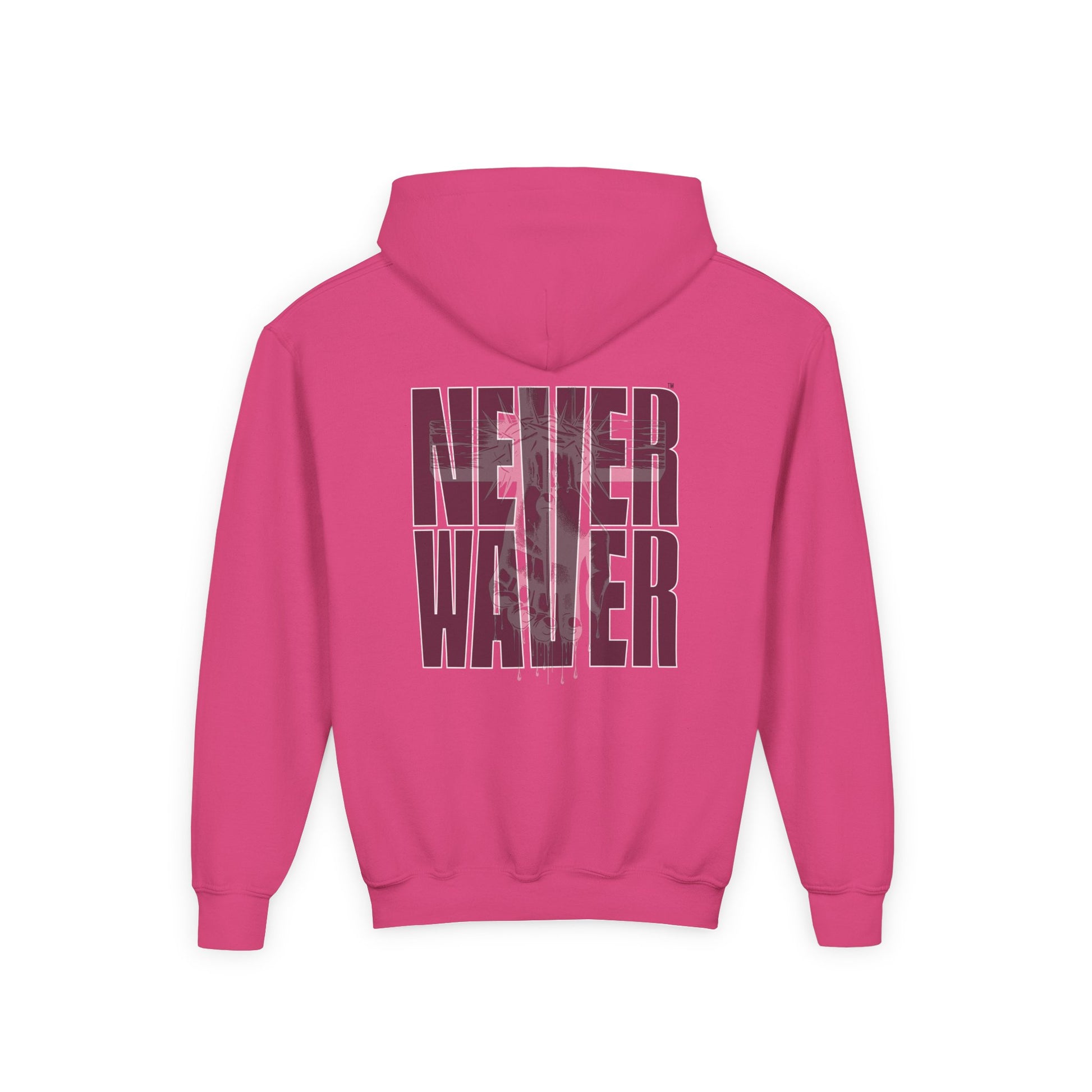 Hoodie - "Never Waver” Jesus a bold, eye-catching design that reflects a steadfast faith and confidence in Christ. " Sweatshirt for Young - Never Waver