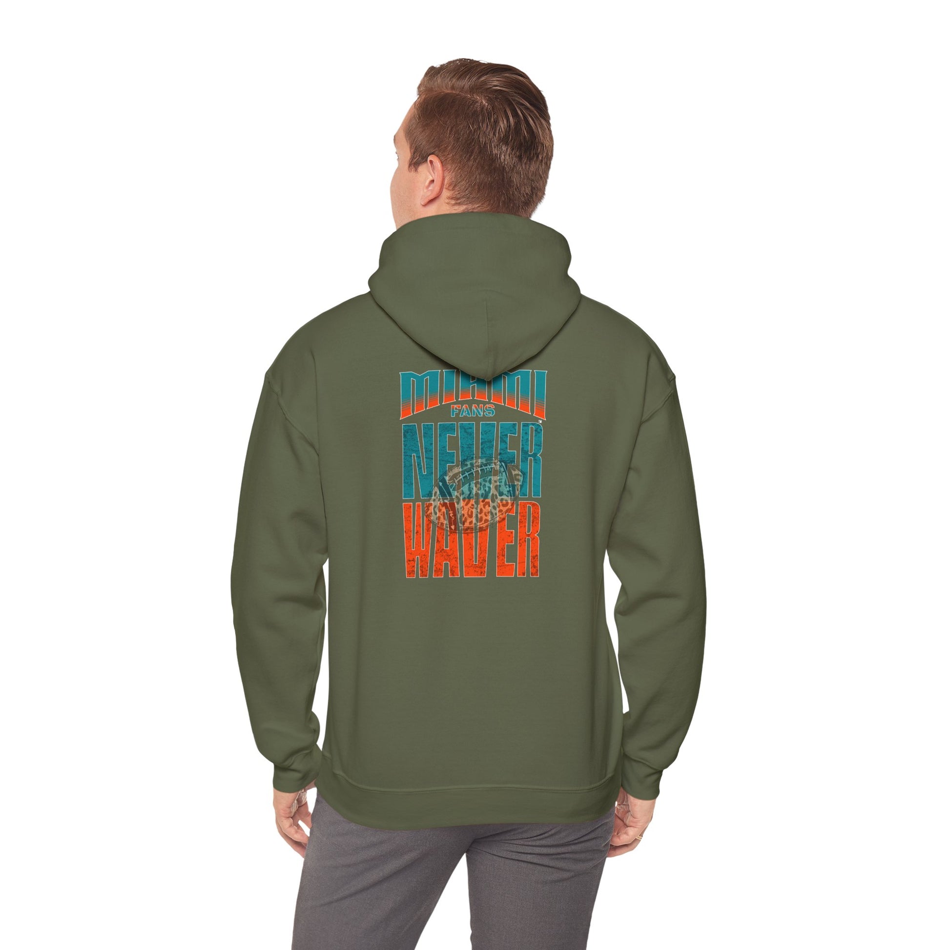 Unisex Heavy Blend™ Hooded Sweatshirt -Miami Fans  NEVER WAVER w Leopard Football | Cozy Streetwear for Every Day - Never Waver