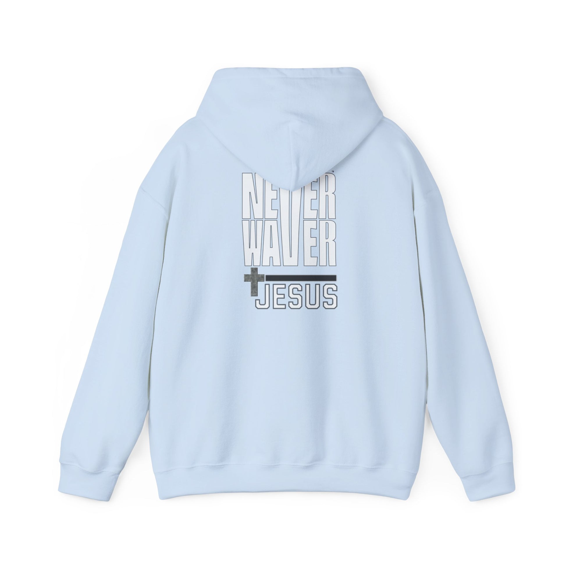 Never Waver” Jesus a bold, eye-catching design that reflects a steadfast faith and confidence in Christ. Hoodie - Unisex Heavy Blend™ Sweatshirt - Never Waver