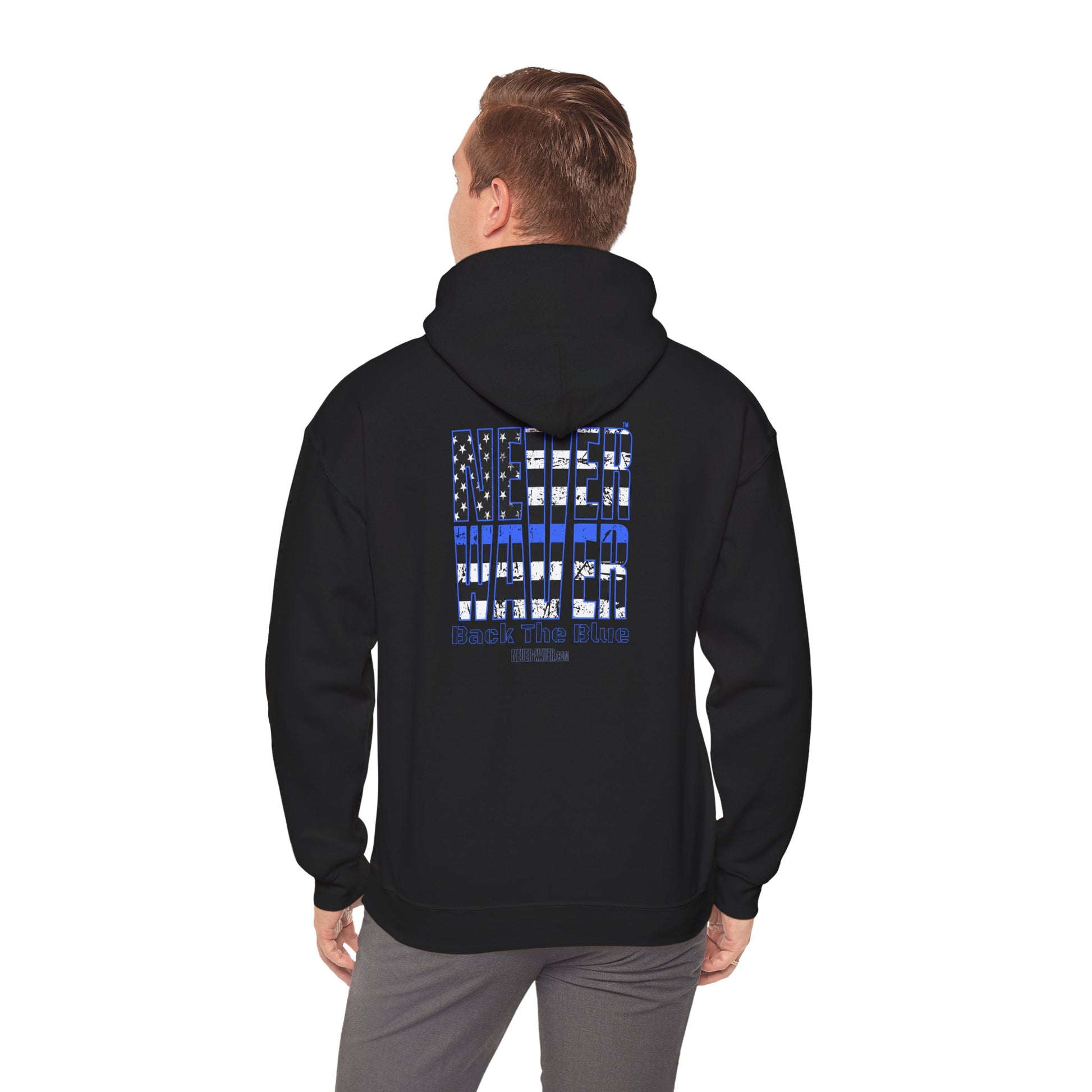 Never Waver Back The Blue Hoodie - Unisex Heavy Blend Sweatshirt - Never Waver