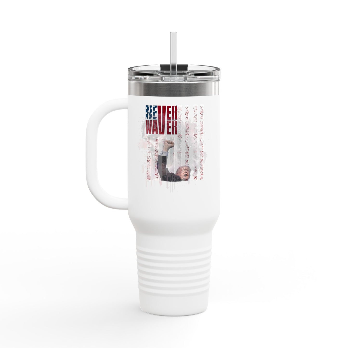 Never Waver Trump Fist Pump w Jesus Protection Insulated Travel Mug, 40oz - Never Waver