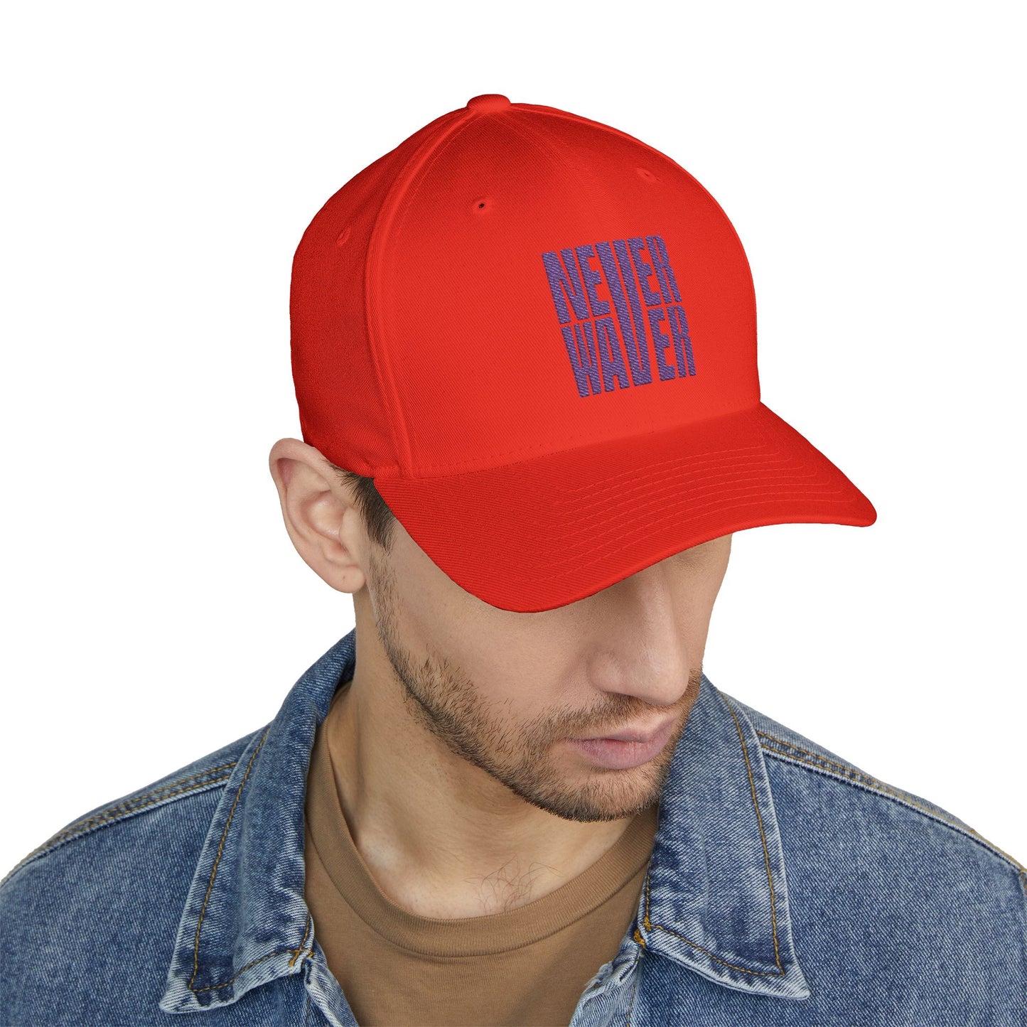 Never Waver Embroidered Cap - Motivational Closed-Back Hat