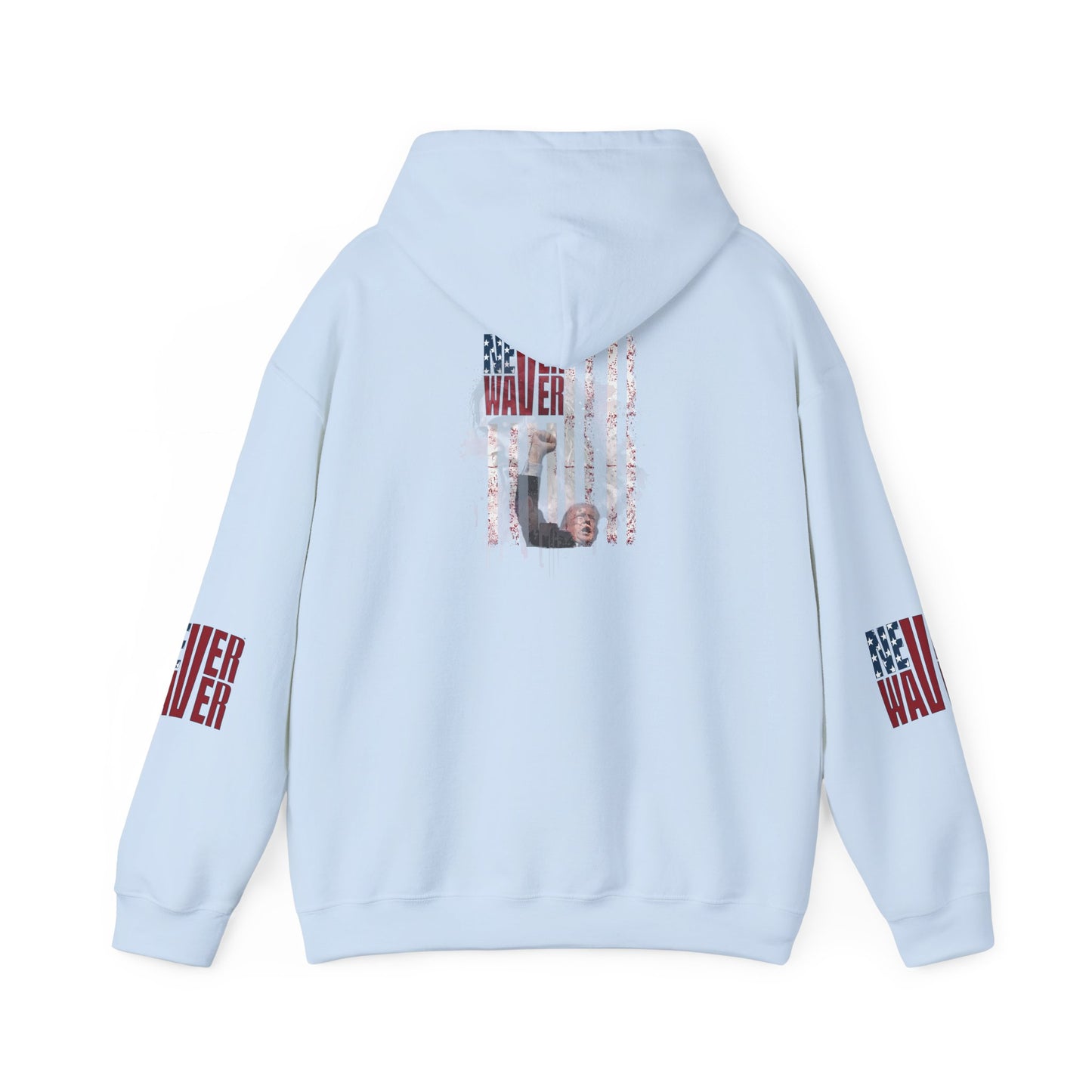 Unisex Heavy Blend™ Hooded Sweatshirt - Stylish Comfort with 'Never Waver Trump Fist Pump W Jesus  Protection' Design - Never Waver