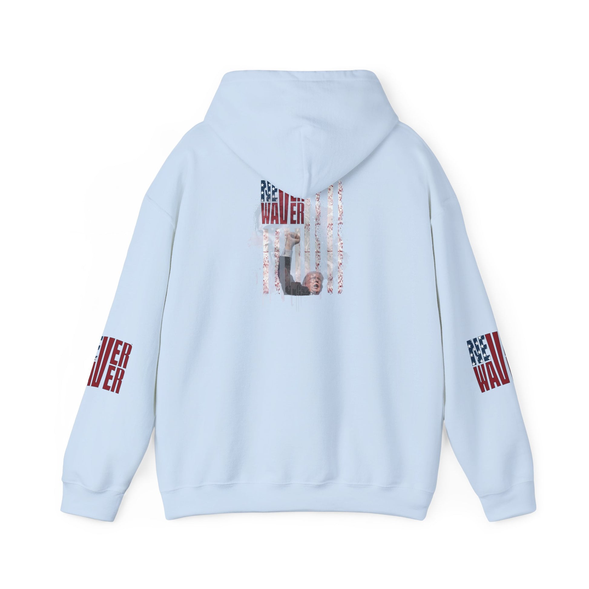 Unisex Heavy Blend™ Hooded Sweatshirt - Stylish Comfort with 'Never Waver Trump Fist Pump W Jesus  Protection' Design - Never Waver