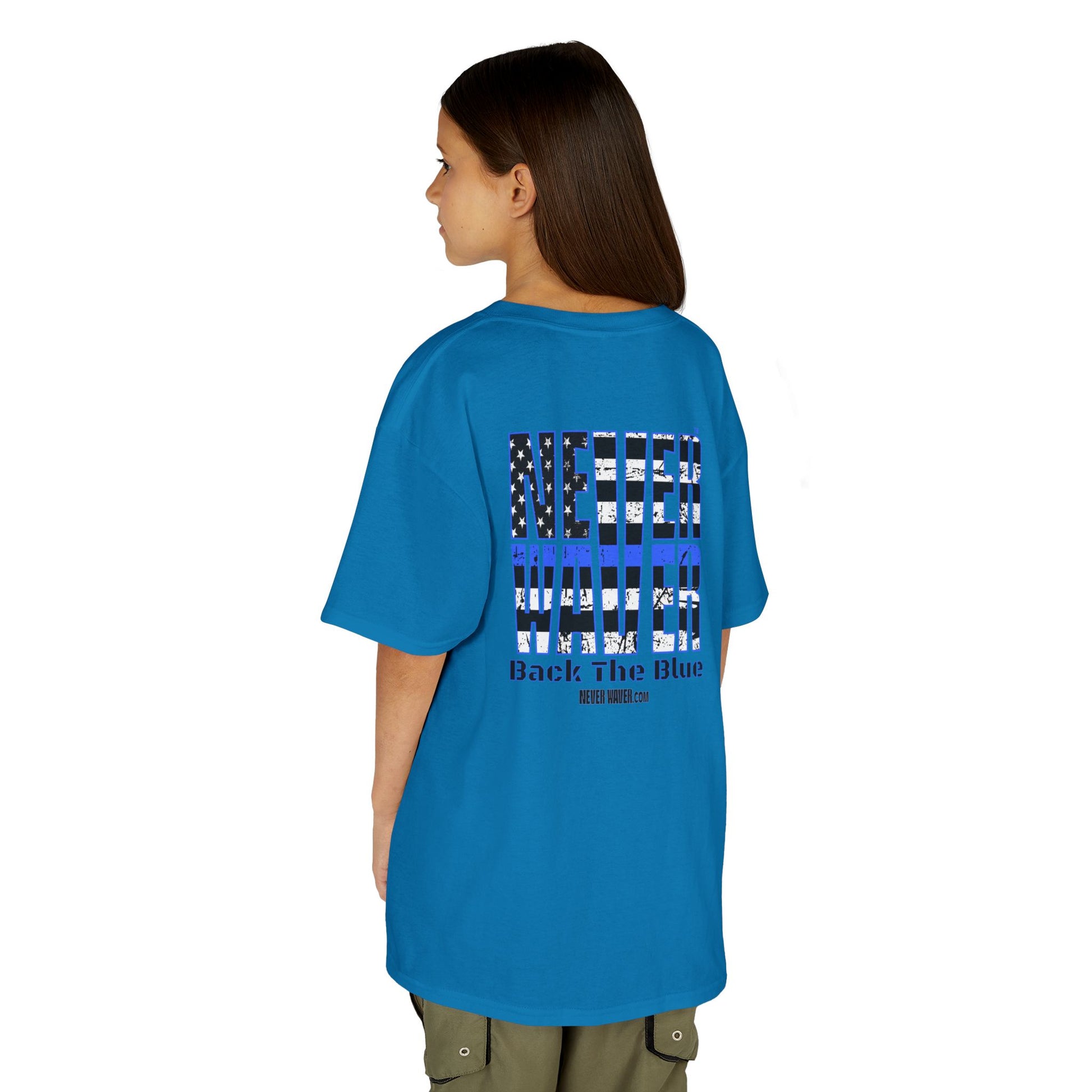 Never Waver Back The Blue  Kids Heavy Cotton™ Tee - Never Waver