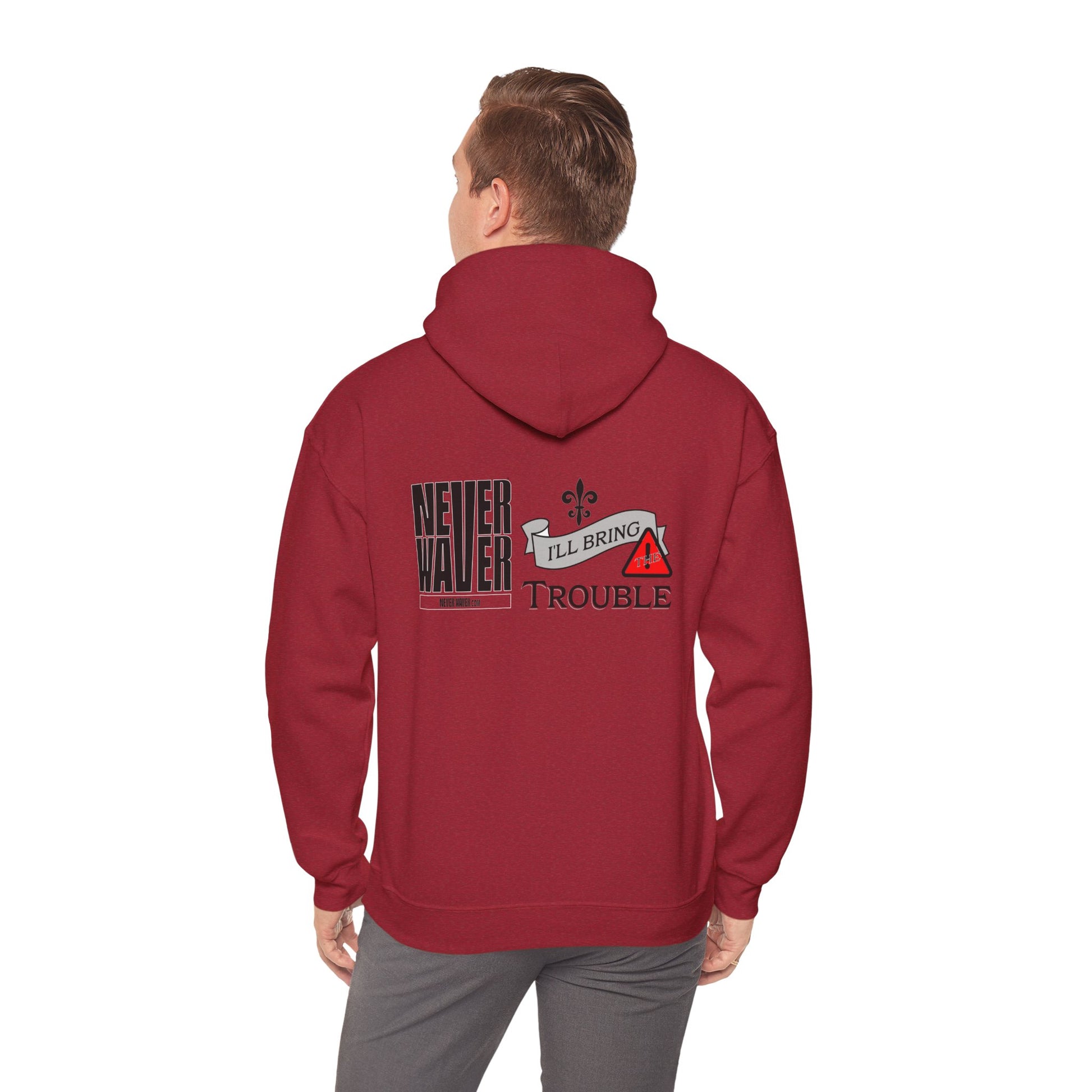 Unisex Heavy Blend™ Hooded Sweatshirt - "Never Waver I'll Bring The Trouble" Inspirational Hoodie - Never Waver