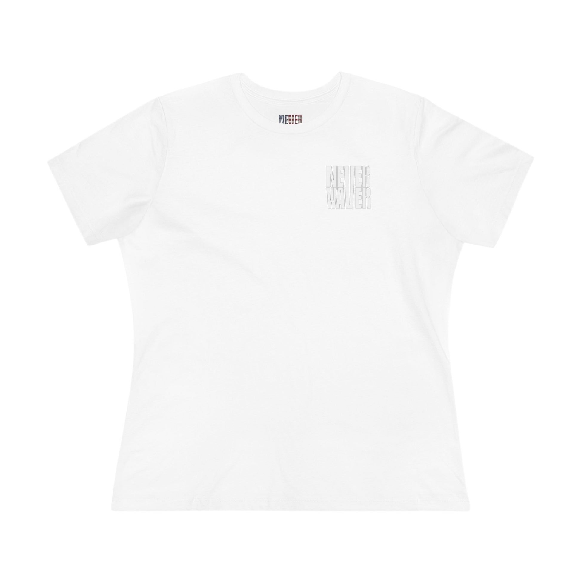Never Waver” Jesus bold, eye-catching design that reflects a steadfast faith and confidence in Christ. Women's Cotton Tee - Never Waver