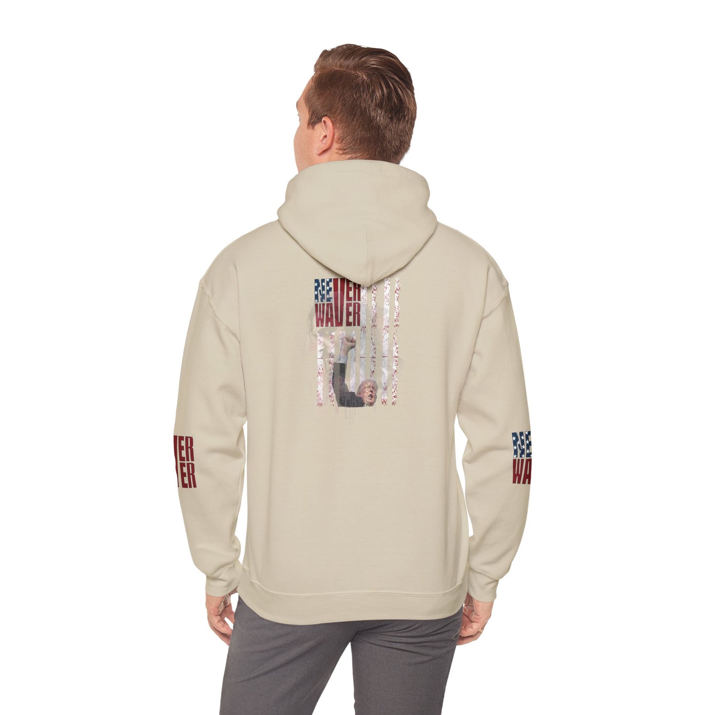 Unisex Heavy Blend™ Hooded Sweatshirt - Stylish Comfort with 'Never Waver Trump Fist Pump W Jesus  Protection' Design - Never Waver