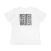 Never Waver” Jesus t-shirt might feature a bold, eye-catching design that reflects a steadfast faith and confidence in Christ.  Women's Cotton Tee - Never Waver