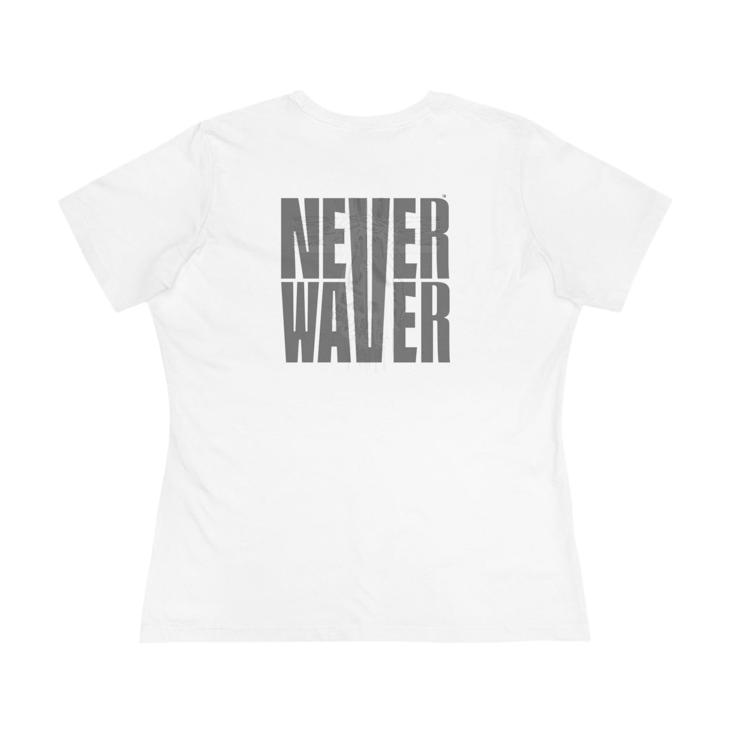 Never Waver” Jesus t-shirt might feature a bold, eye-catching design that reflects a steadfast faith and confidence in Christ.  Women's Cotton Tee - Never Waver