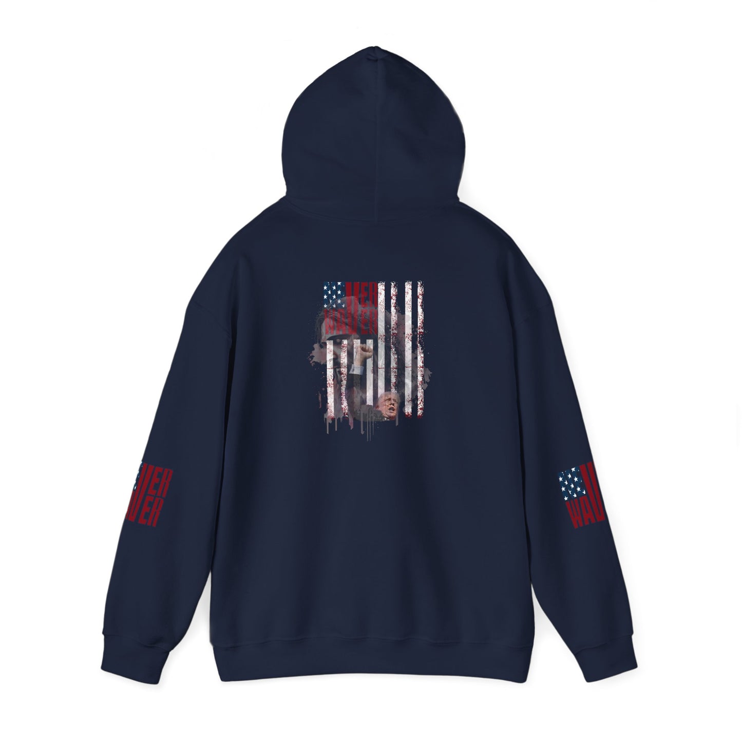 Unisex Heavy Blend™ Hooded Sweatshirt - Stylish Comfort with 'Never Waver Trump Fist Pump W Jesus  Protection' Design - Never Waver