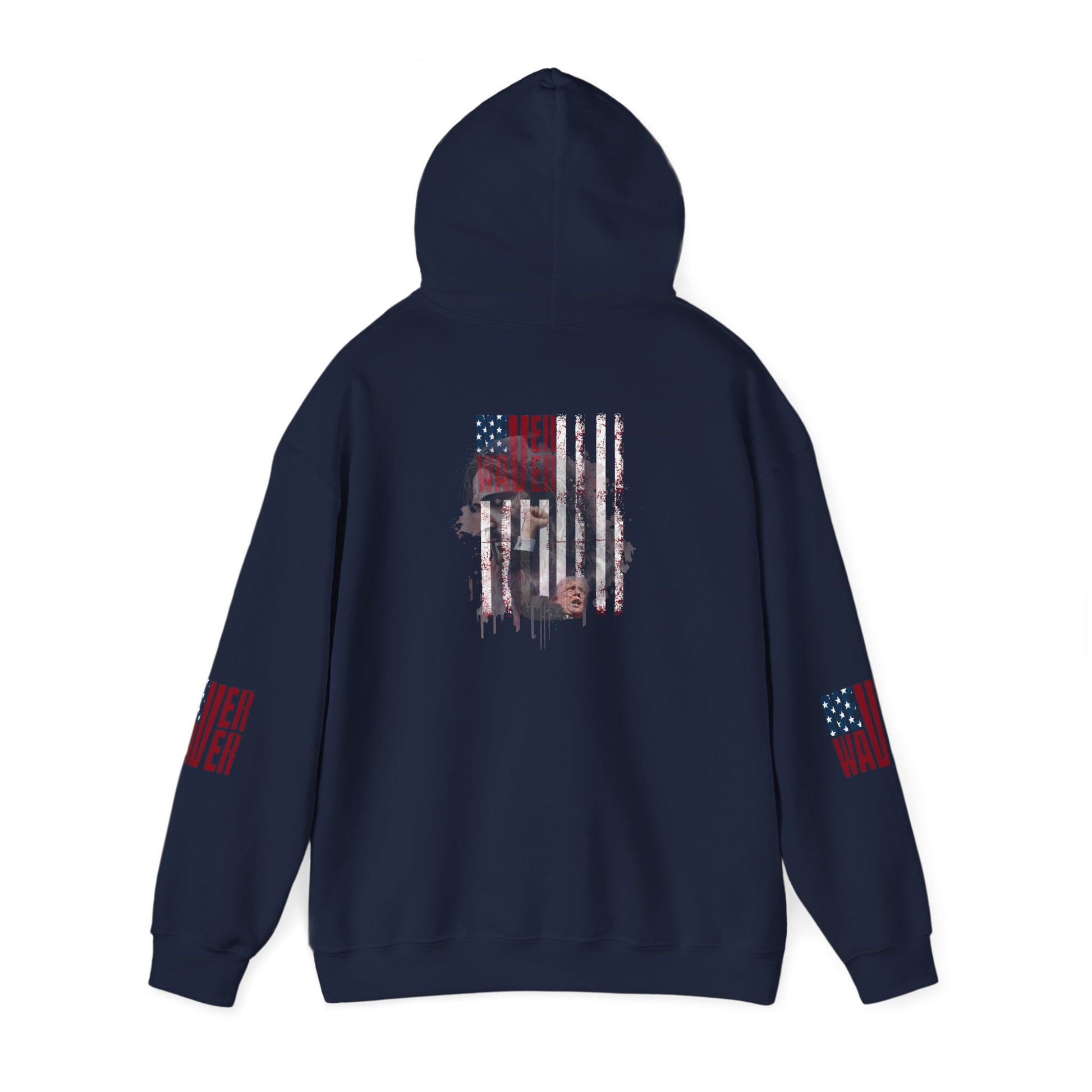Unisex Heavy Blend™ Hooded Sweatshirt - Stylish Comfort with 'Never Waver Trump Fist Pump W Jesus  Protection' Design - Never Waver