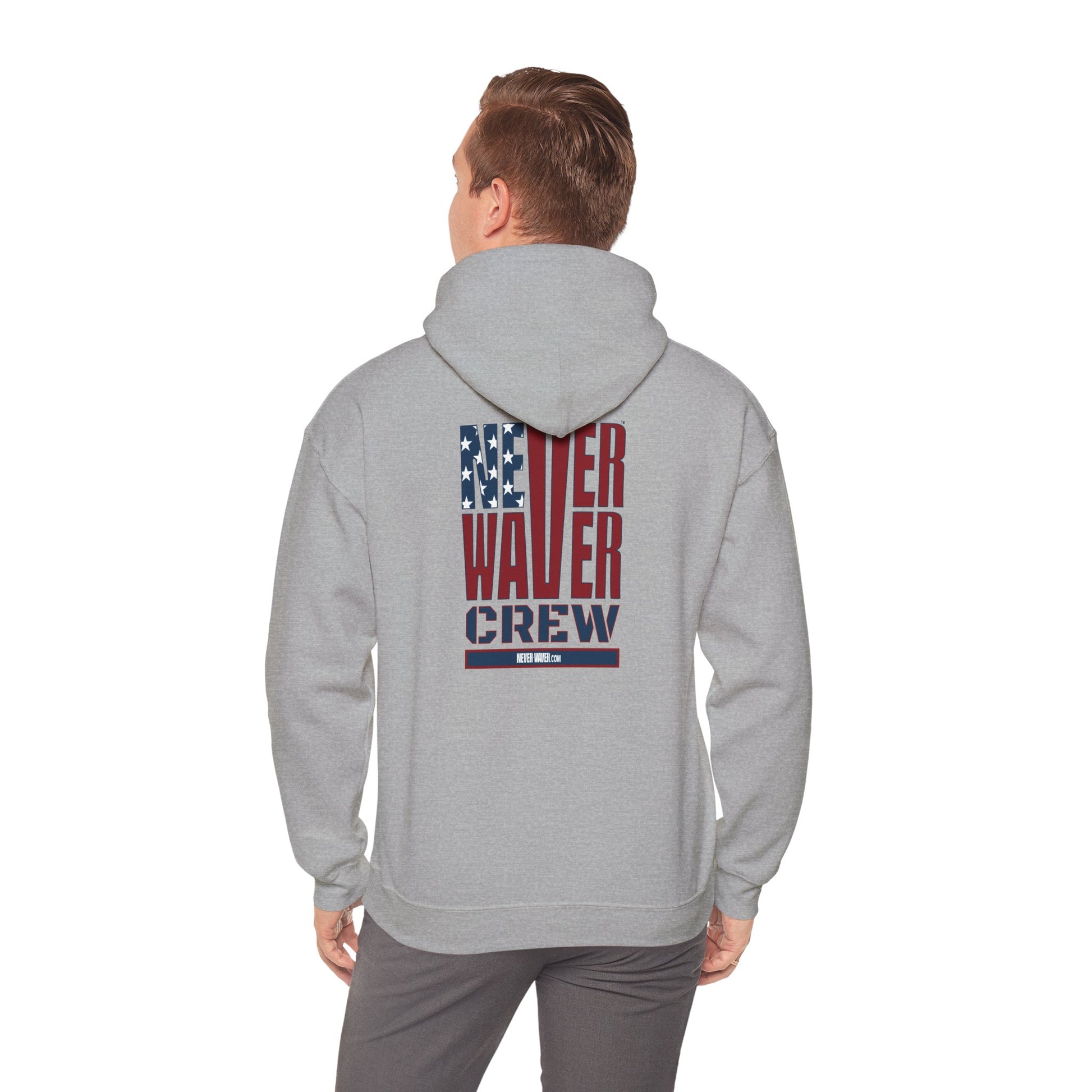 Unisex Heavy Blend™ Hooded Sweatshirt - Never Waver Crew with  American Flag Design - Never Waver