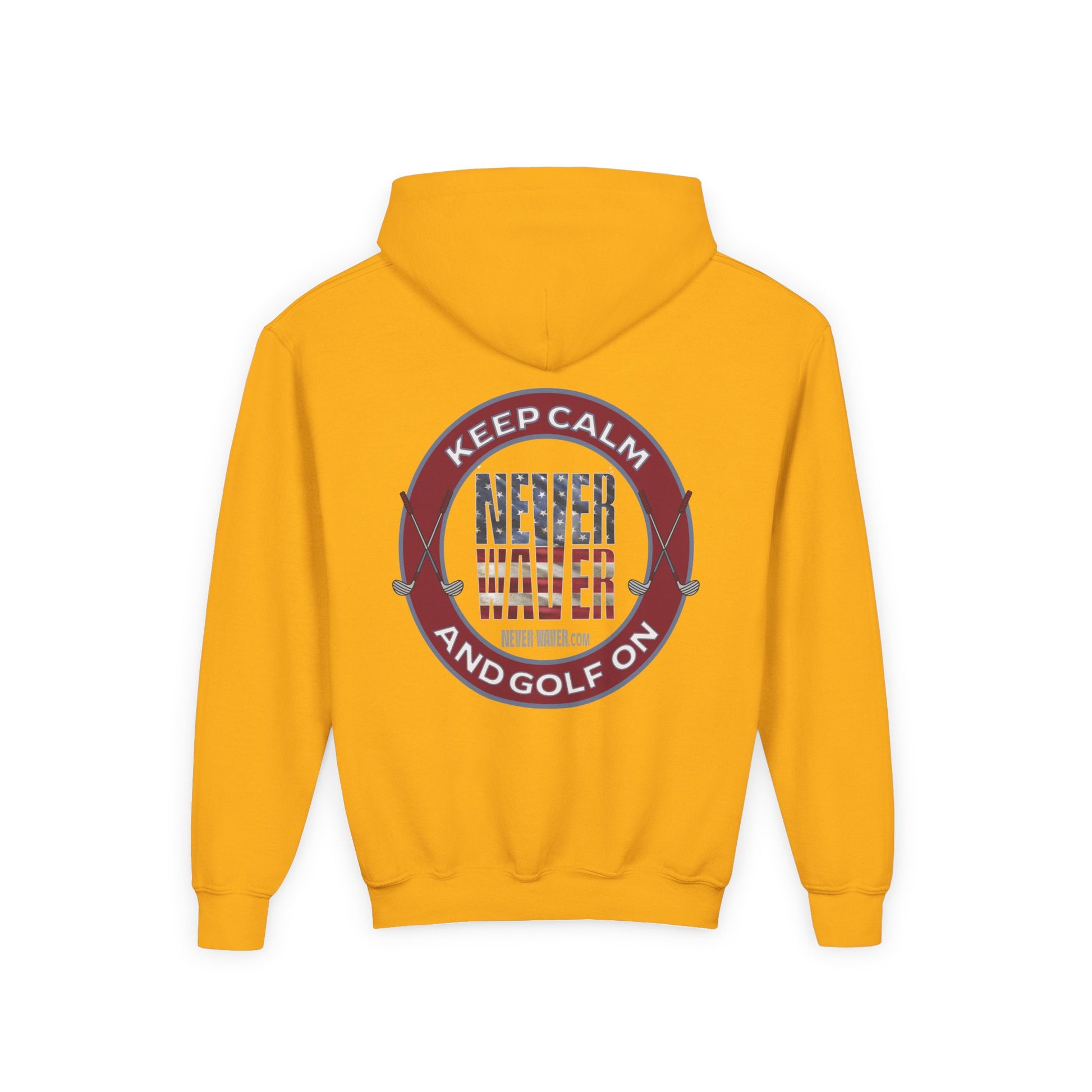 Youth Golf Hoodie - "Keep Calm Never Waver and Golf On" Sweatshirt for Young Golfers - Never Waver