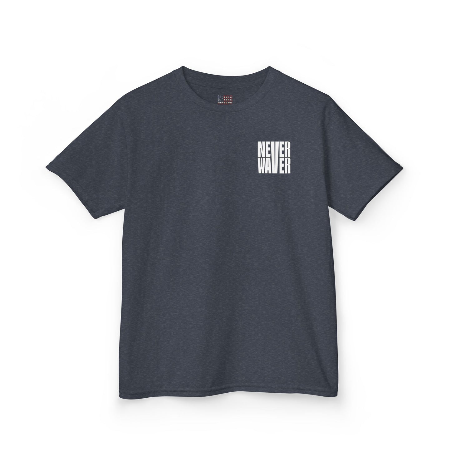 Kids Golf Tee -Never Waver” Jesus a bold, eye-catching design that reflects a steadfast faith and confidence in Christ. - Never Waver