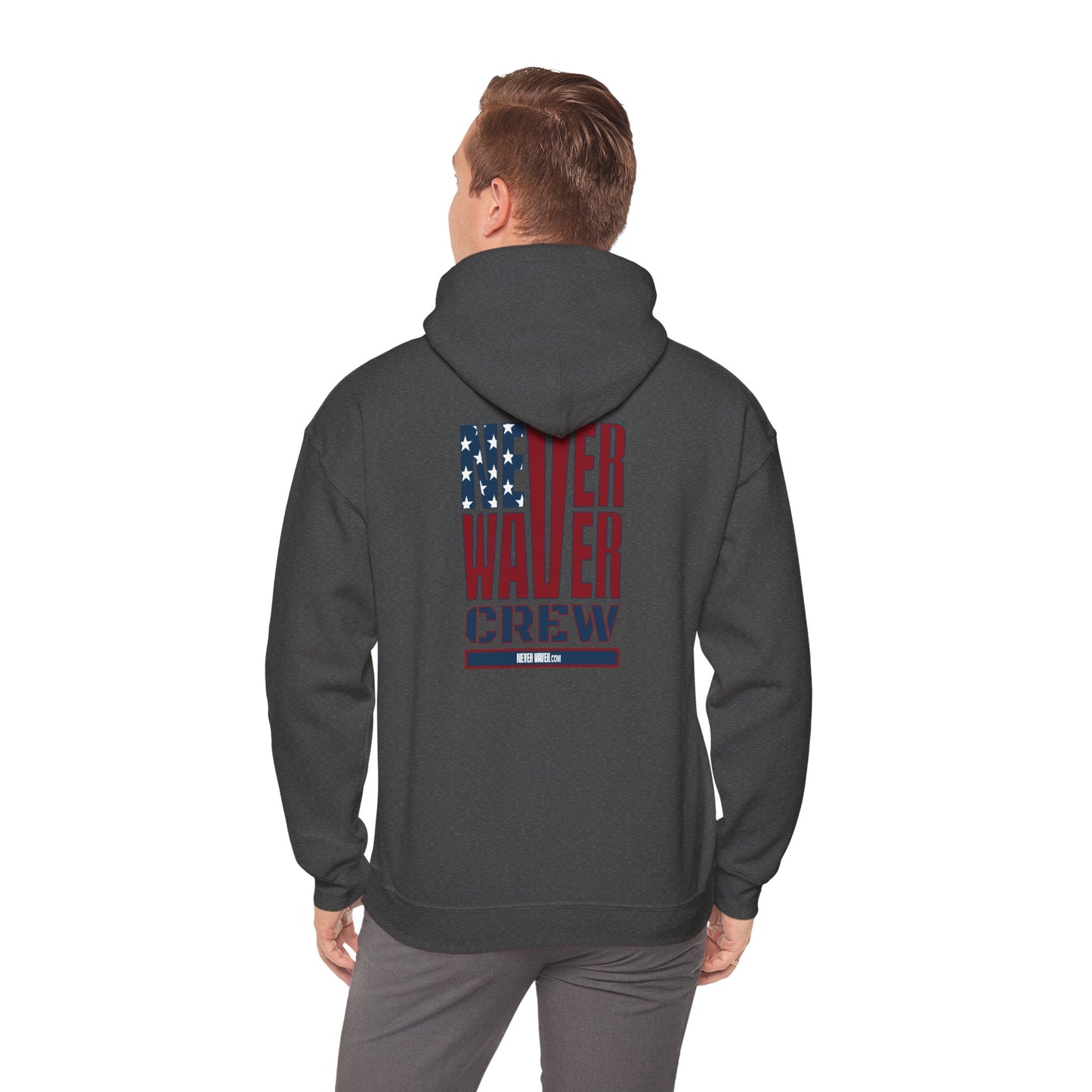 Unisex Heavy Blend™ Hooded Sweatshirt - Never Waver Crew with  American Flag Design - Never Waver