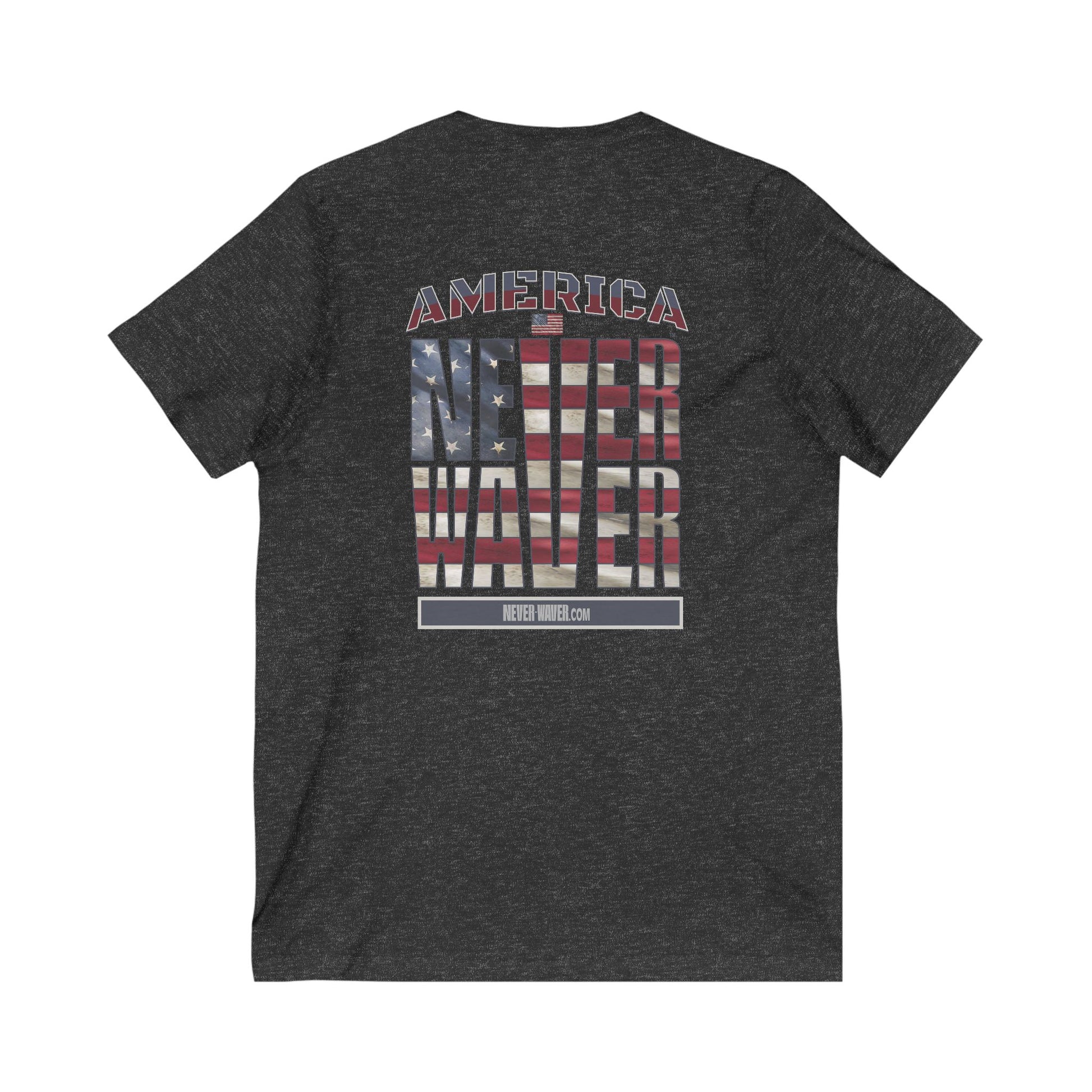Unisex V-Neck Tee - 'America Never Wavers' Patriotic Shirt - Never Waver