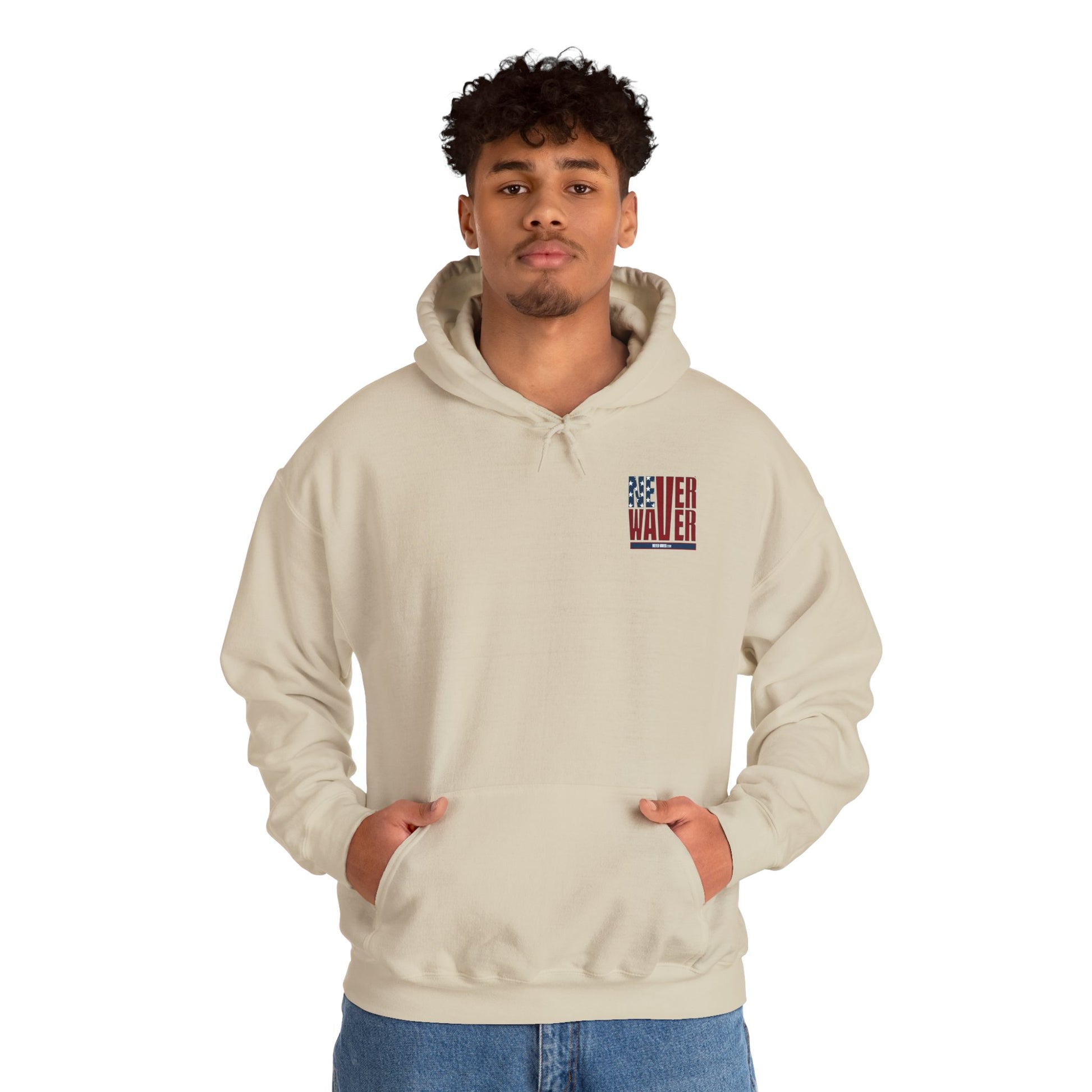 Unisex Heavy Blend™ Hooded Sweatshirt - Never Waver Crew with  American Flag Design - Never Waver